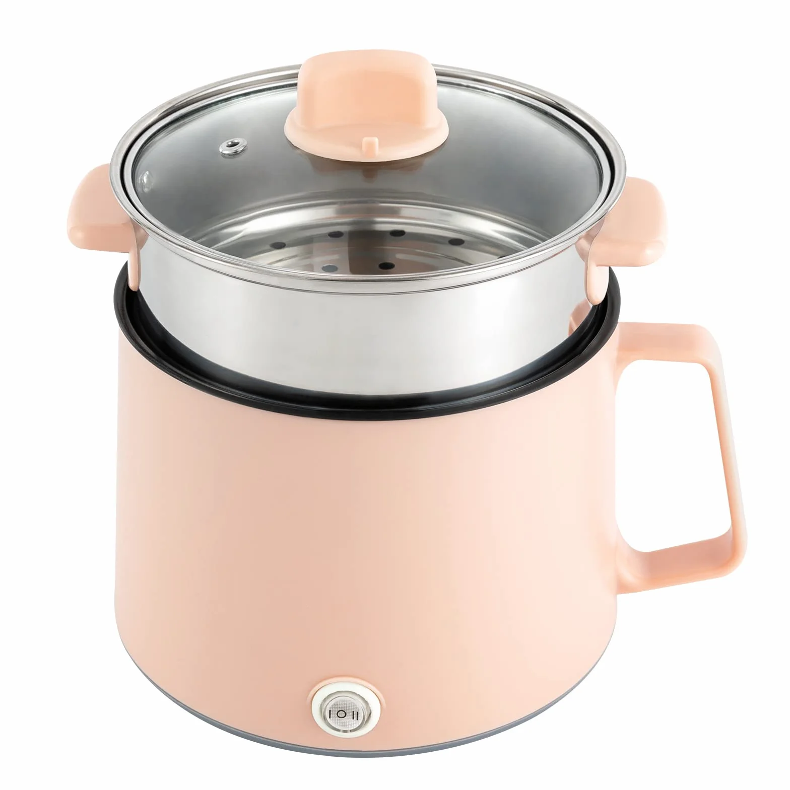 Olla de fondue eléctrica portátil 1,7 litros con cesta de vapor para cocinar sopa, fideos (rosa)