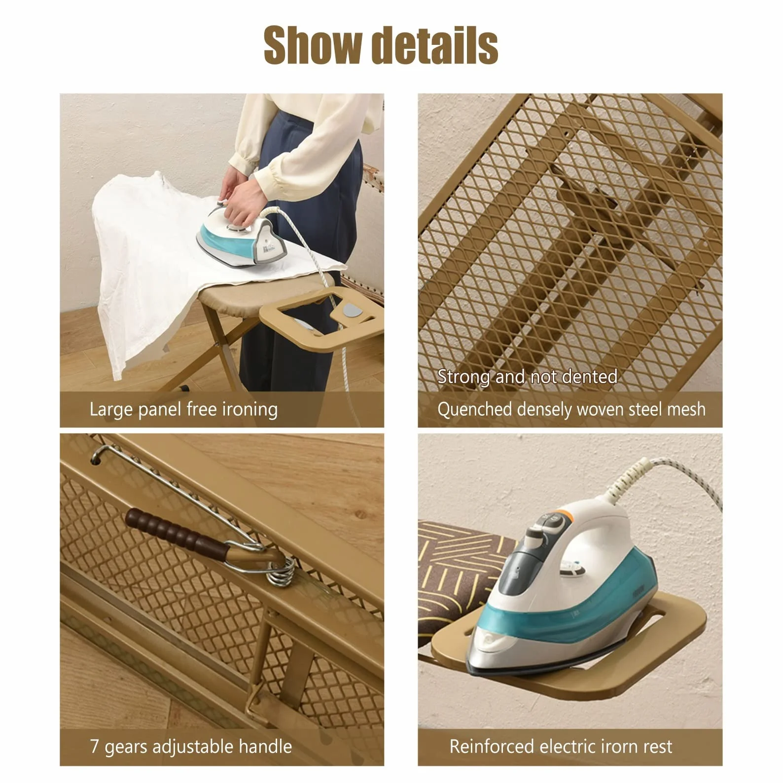 Tabla de Planchar Grande Plegable , Superficie De Planchado Extra Grande,Soporte Para Centros De Planchado,7 Altura Regulable,Patas Extragruesas Con Patas Antideslizantes, Estable Y Robusta ( Color :