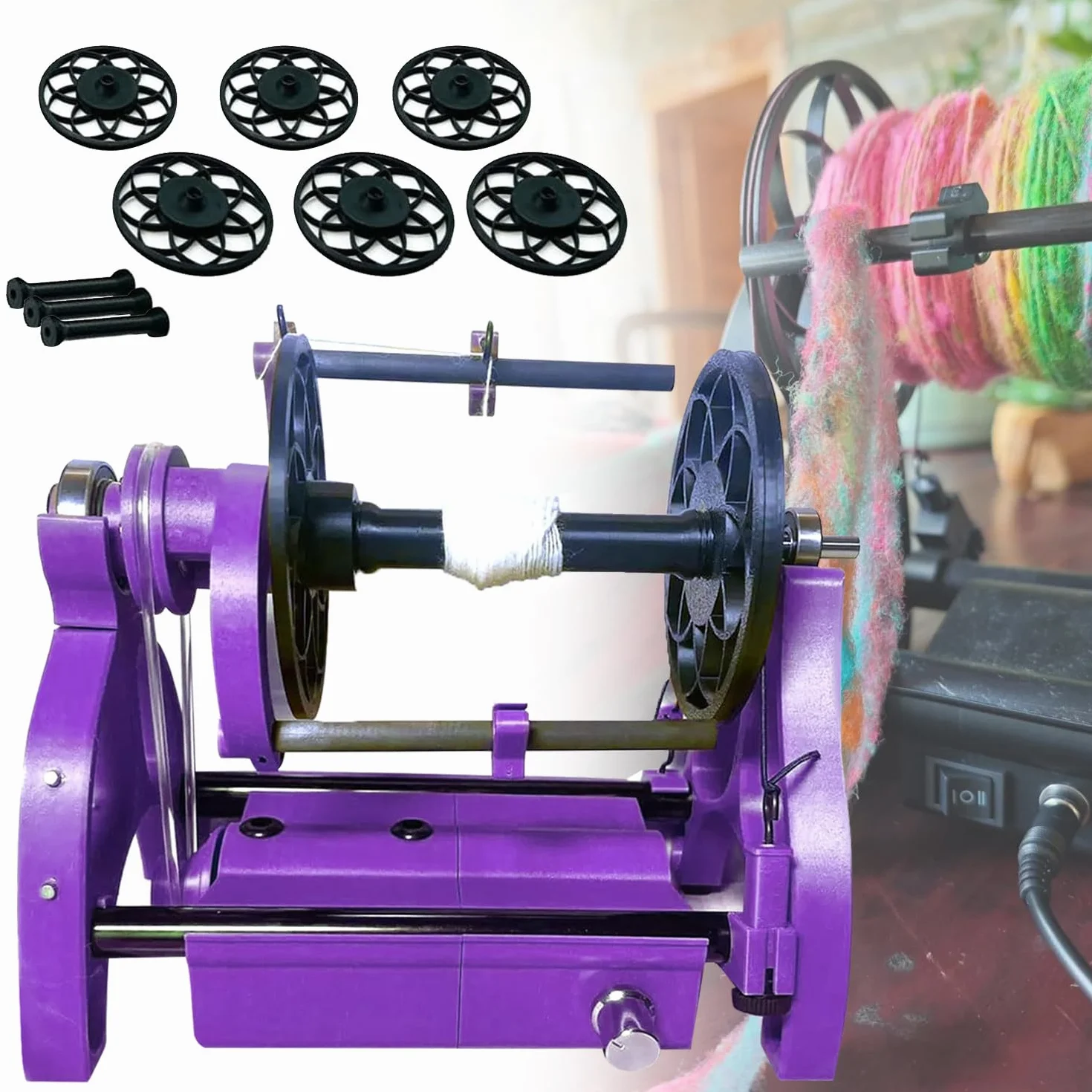 12V Bobinadora Automática De Hilo, Bobinadora De Hilo De Lana De 4oz, Velocidad Ajustable, Avance Y Retroceso, Rueda Giratoria Eléctrica para Tejer Hilo,Purple