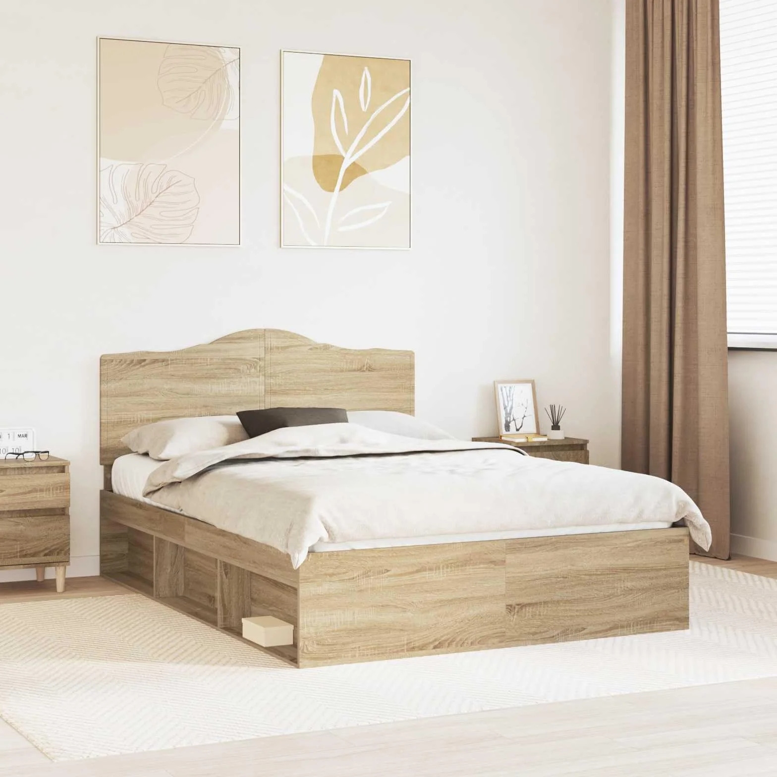 vidaXL Estructura de Cama con cabecera Roble Sonoma 150 x 200 cm
