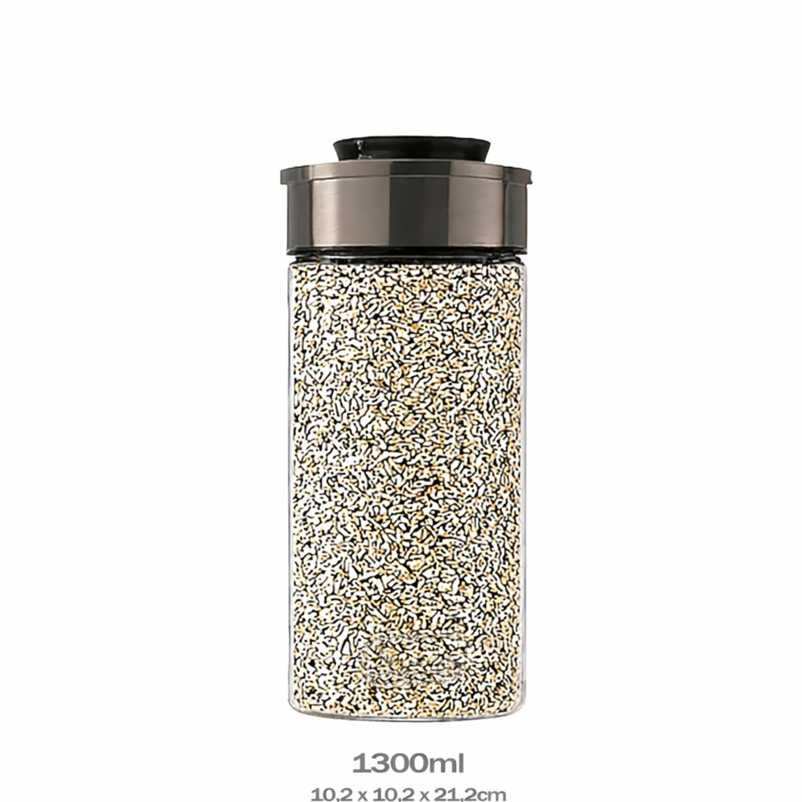 BURI Juego de 6 tarros de vidrio al vacío de 1300ml | Tarros de almacenamiento de vidrio con tapa de acero inoxidable y mecanismo de clic al vacío | Hermético a las polillas, apilable, apto para