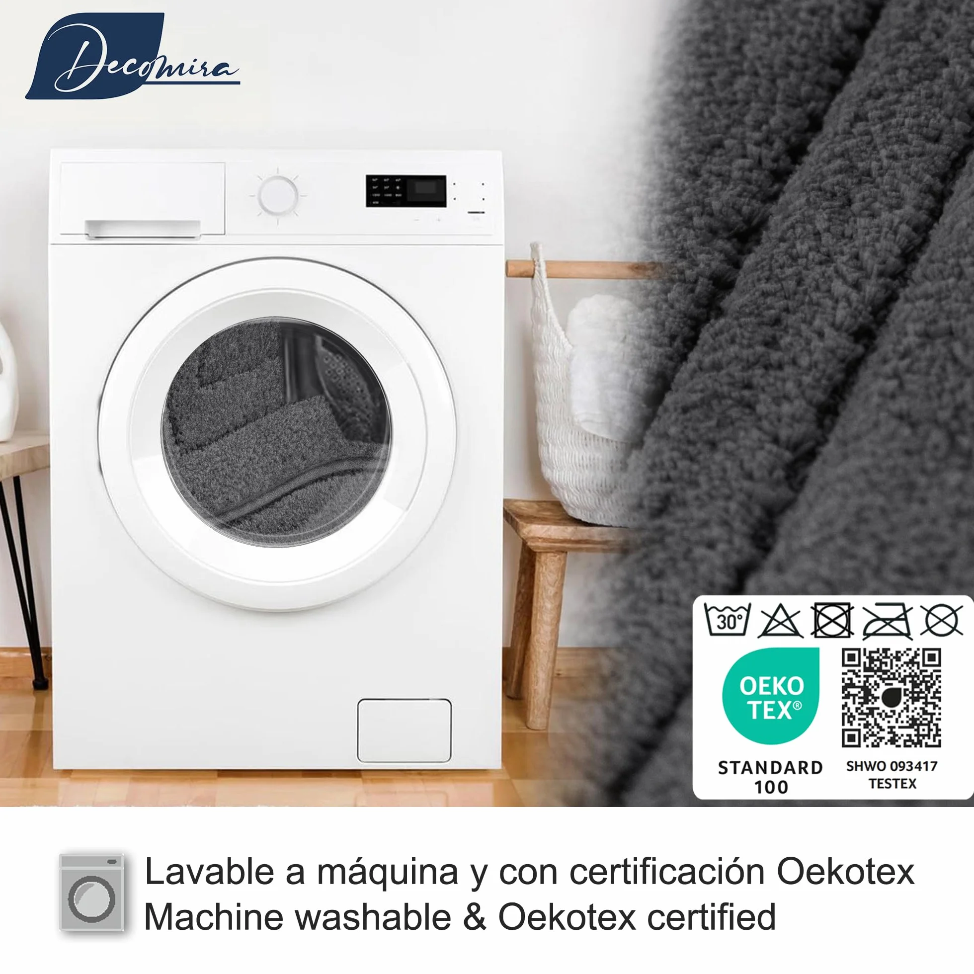 Alfombra de Baño Antideslizante Decomira 50x150 cm Antracita Lavable a Máquina