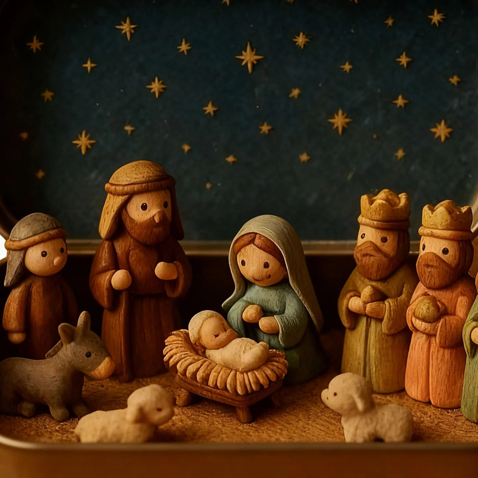 Belen Navideño Decorativo 13x2,5x8cm Figura Nacimiento Navidad Pequeño Belen Caja Lata Decoración
