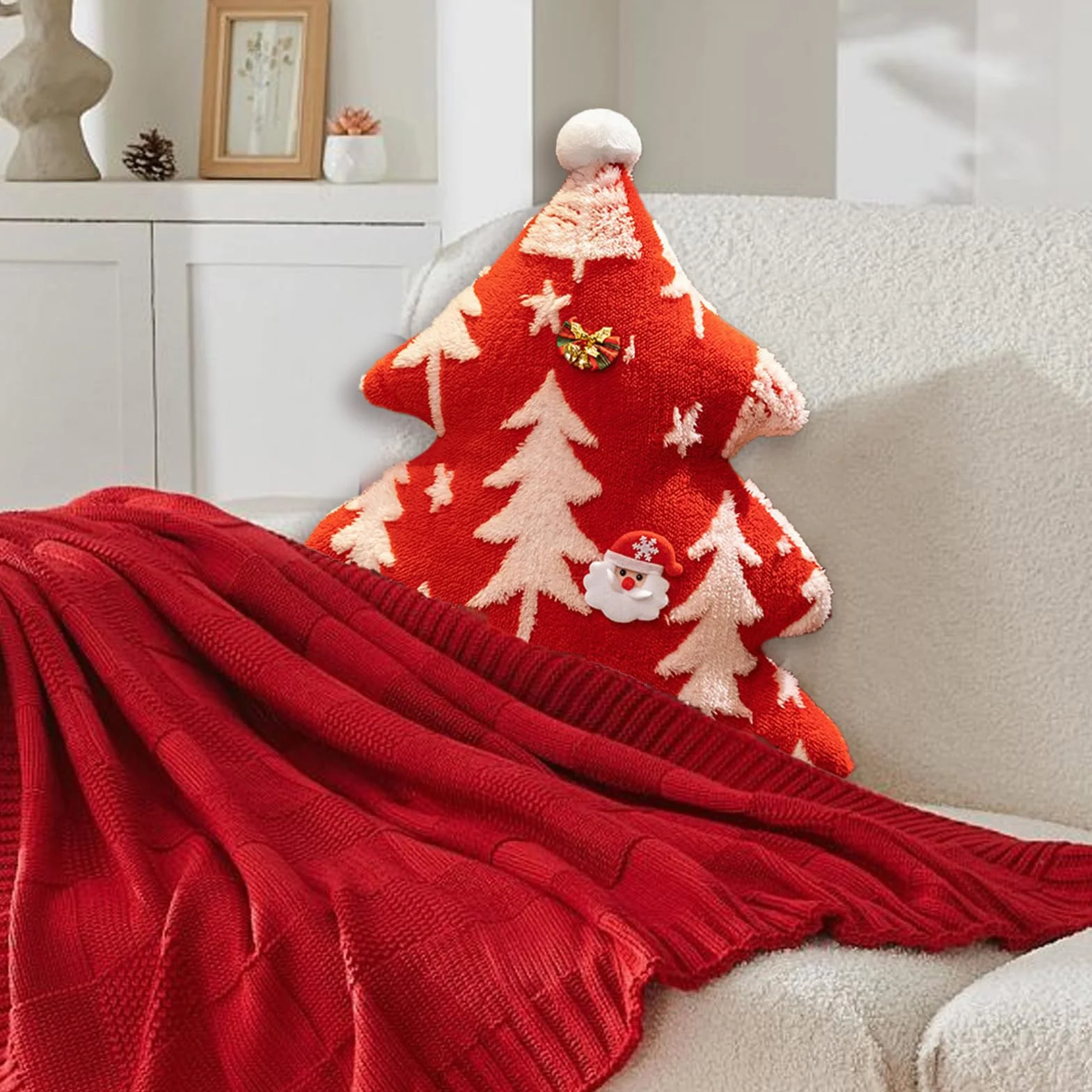 Cojín Mullido Navidad Relleno Decoración | Cojín Navideño Suave y Adorable | con Árbol de Navidad - Con Diseño Boho De Árbol Para Decoración De Salón Sofá Dormitorio Otoño Halloween Interior | Oto