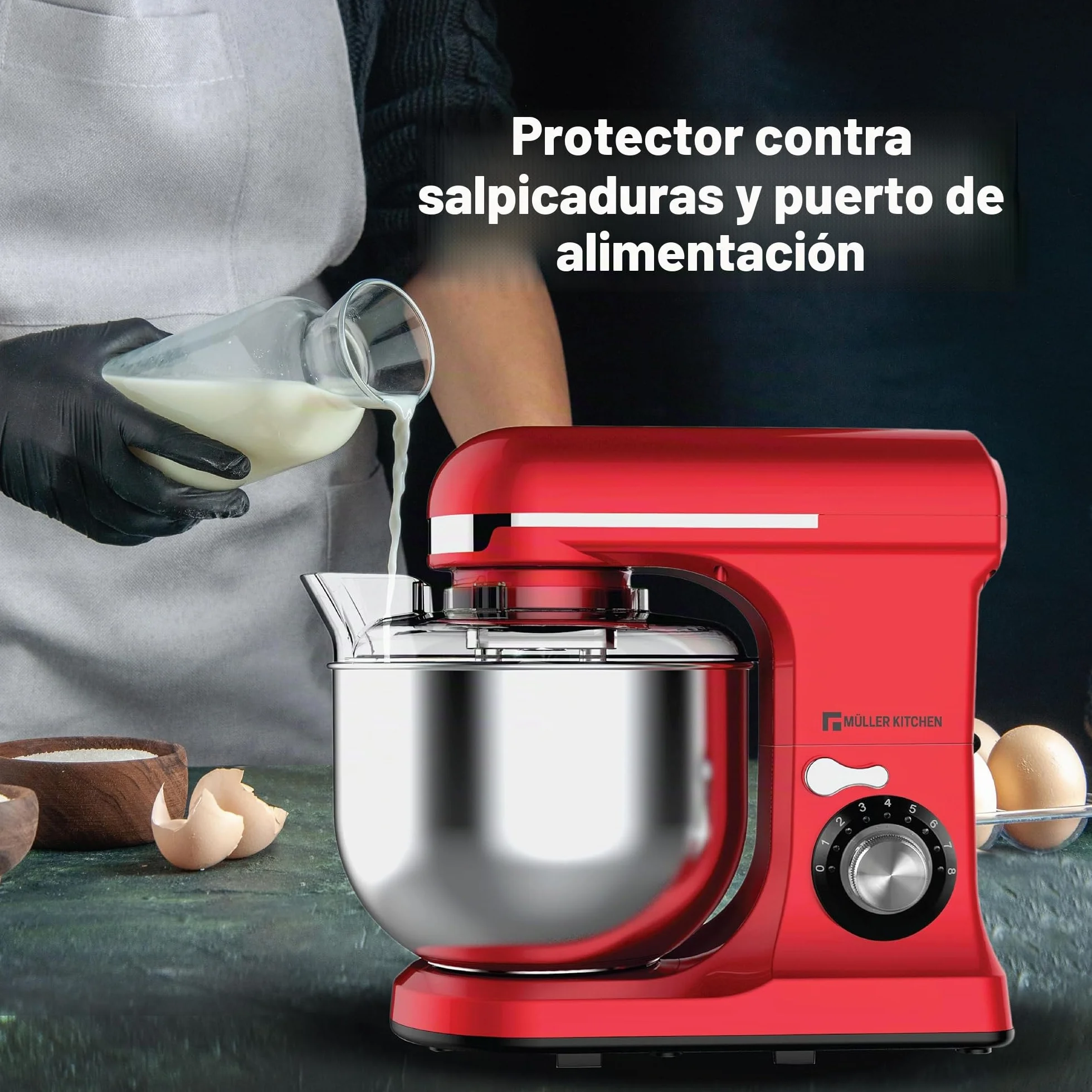 Müller Kitchen MK-6039 Robot de cocina 7L (incluye batidor, gancho para amasar y gancho para agitar, cubierta para el polvo)