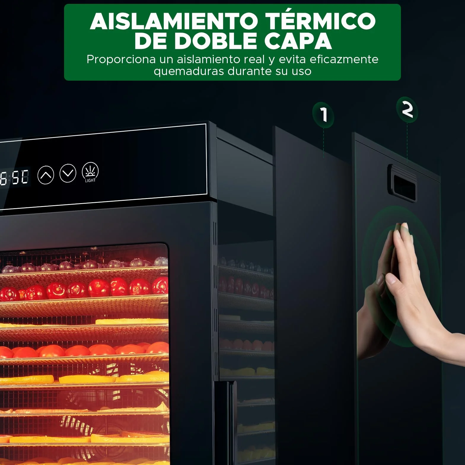Kwasyo Deshidratador de Alimentos de 12 Bandejas de Acero Inoxidable, Todo en Negro, Estructura de Doble Capa, Gran Capacidad, Deshidratador para Frutas, Pescado, Verduras, Carne, Jerky, Hierbas