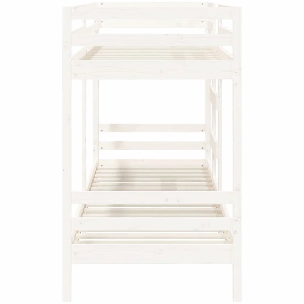 vidaXL Litera Cama Alta Somier Colchones Escalera Dormitorio Habitación Niños Adolescentes Adultos de Madera Maciza de Pino Blanco 75x190 cm