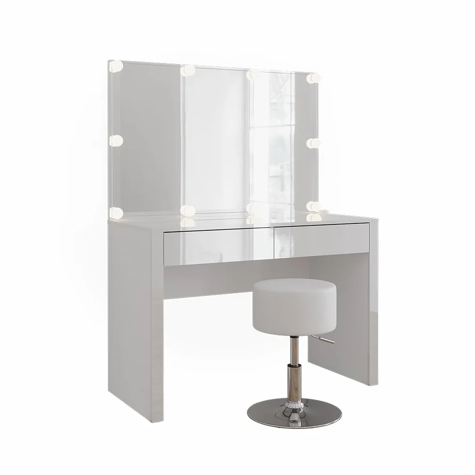 Vicco Tocador Annabelle, Blanco Alto Brillo/Blanco, 110 cm | con iluminación LED y taburete, Mantiene los productos de uso diario siempre al alcance de la mano