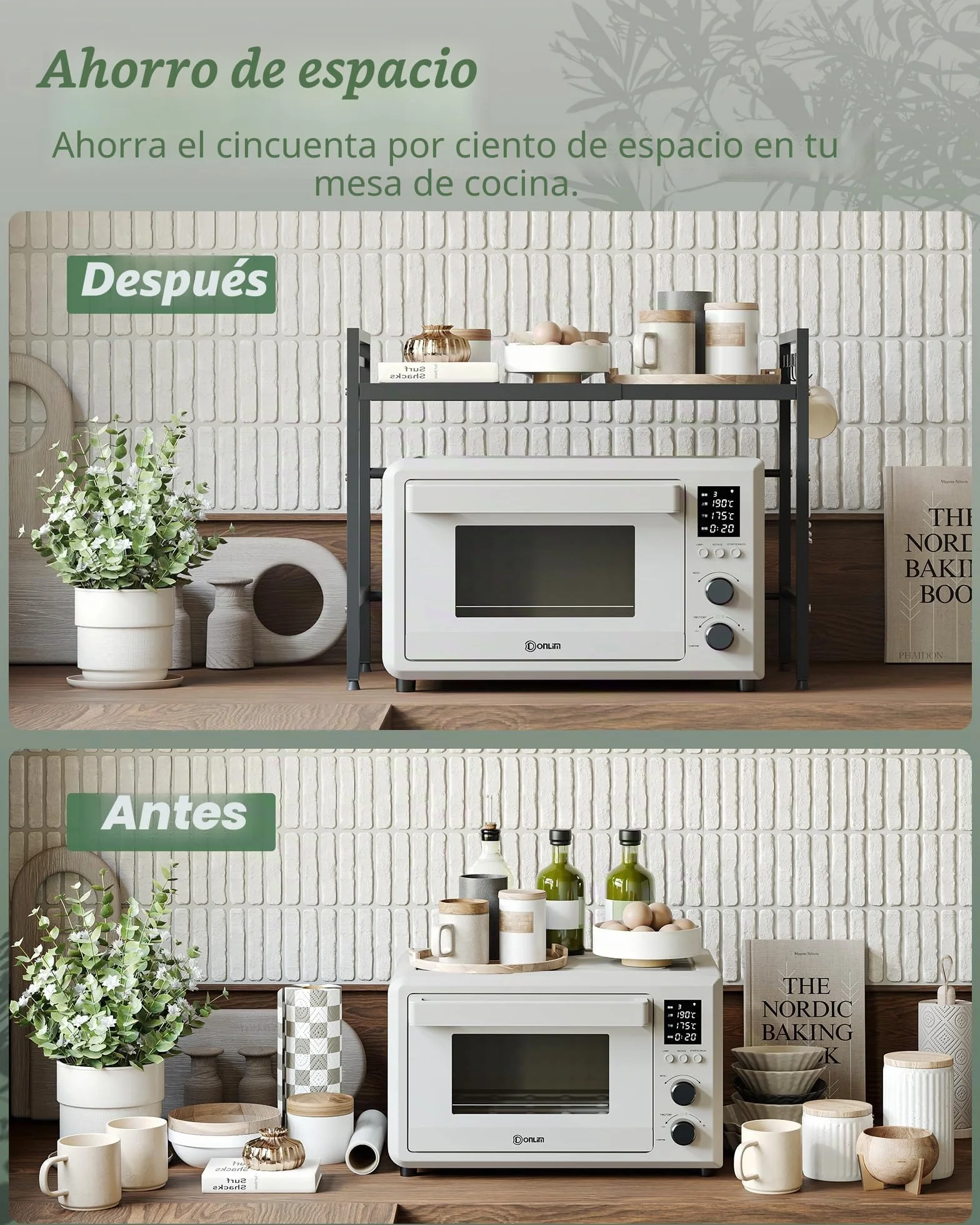 NETEL Soporte Extensible para microondas de 2 Niveles, Estante microondas encimera Ajustable, Soporte de Horno de Cocina, estanteria Cocina encimera, Organizador microondas con 8 Ganchos, Negro