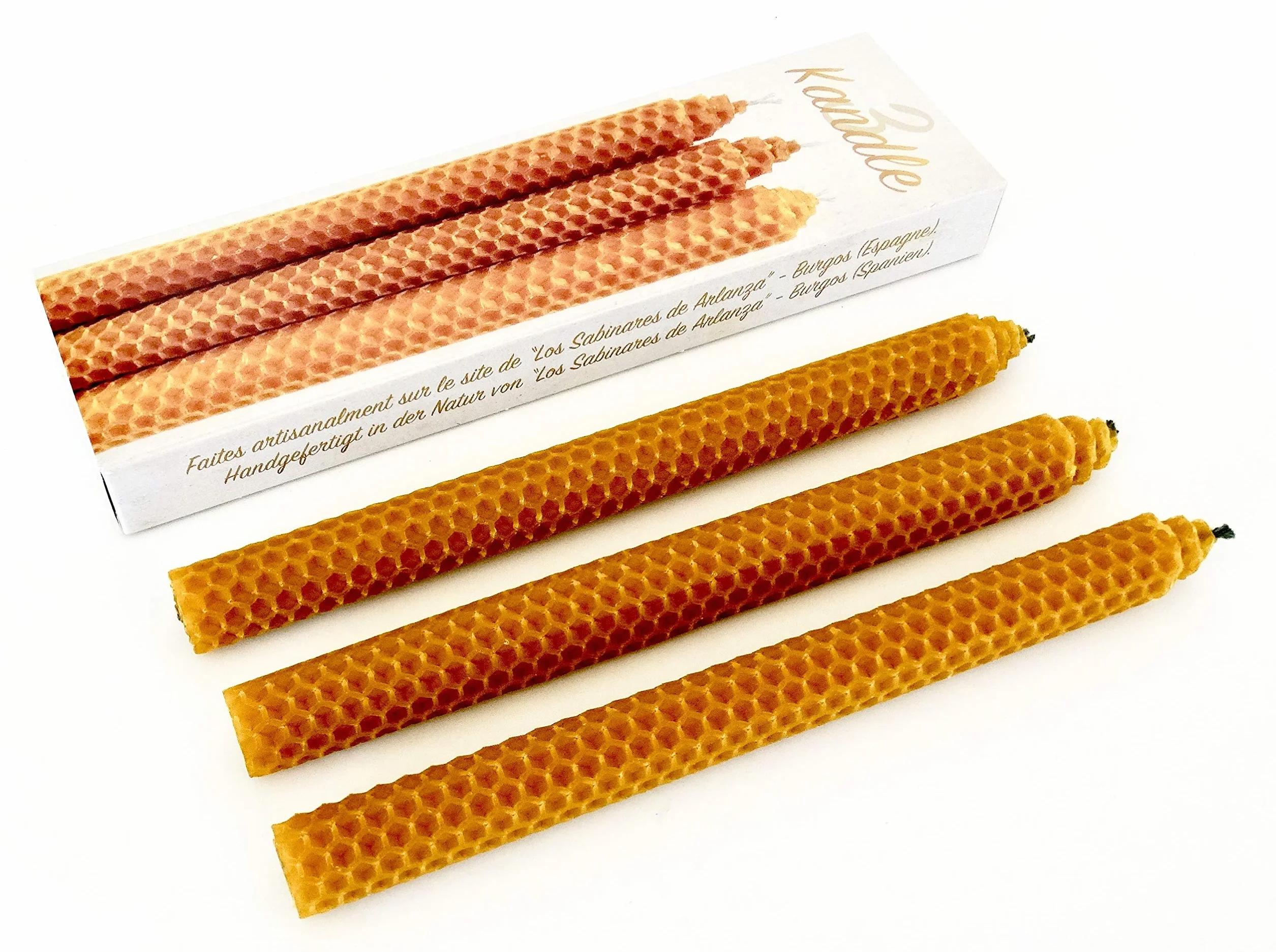 Velas naturales de cera de abeja pura 22x2cm Hechas a mano España