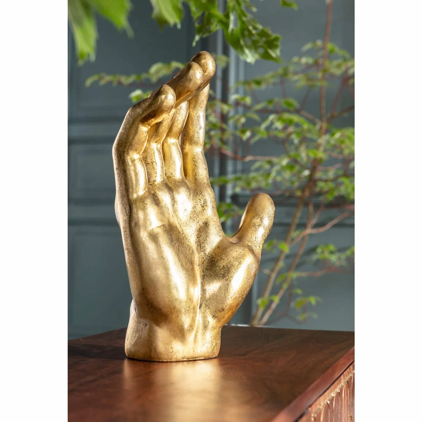 Kare Design objeto deco Mano Oro, escultura mano, deco salón, deco figura, accesorio, deco para estanterías o aparadores, deco escultura, decoración, 35cm