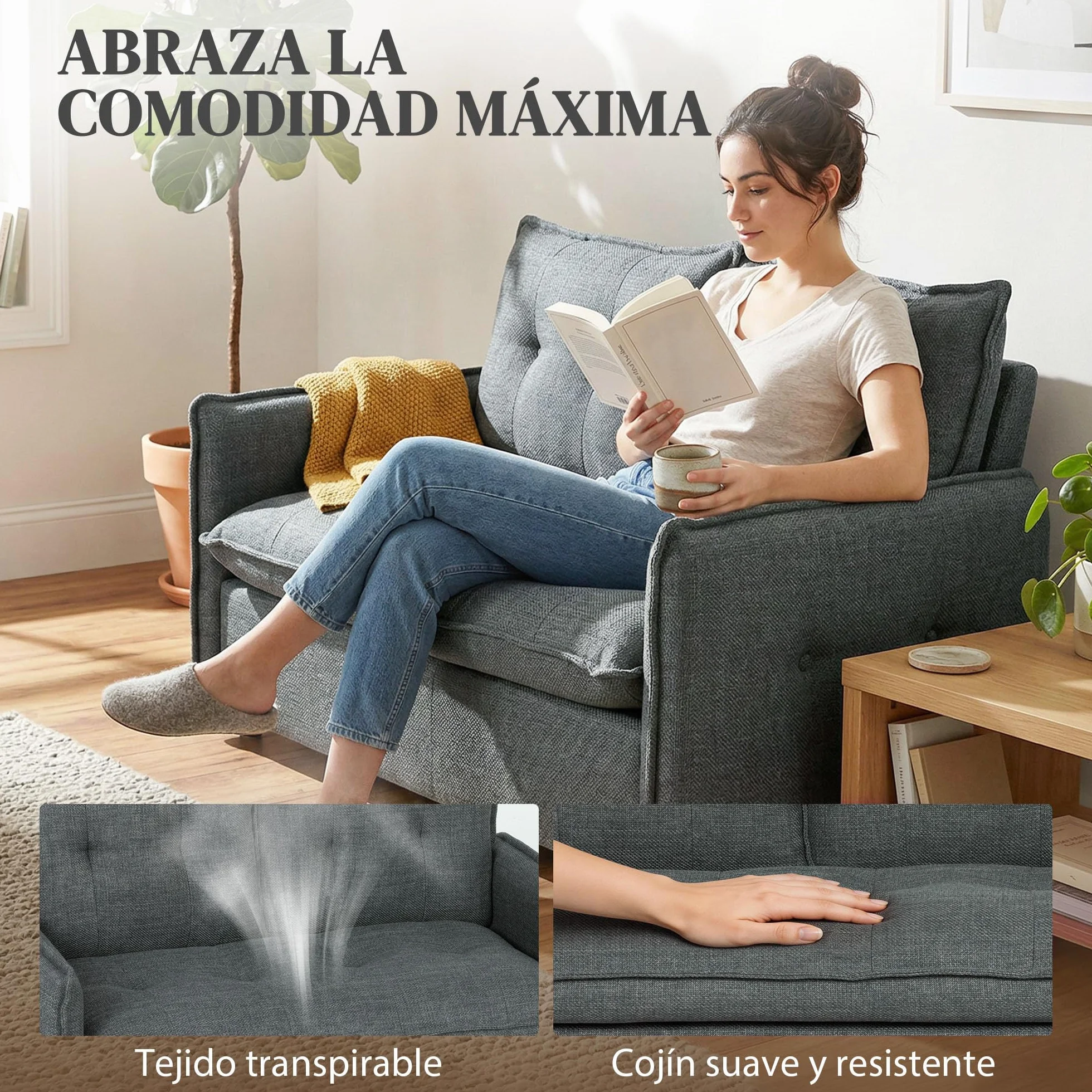 HOMCOM Sofá de 2 Plazas, Tapizado en Lino, Sofá Moderno con Acolchado Grueso, Diseño Capitoné, para Espacios Pequeños, Salón, Dormitorio, Oficina, Sala de Estar, 131x75x85 cm, Gris Oscuro
