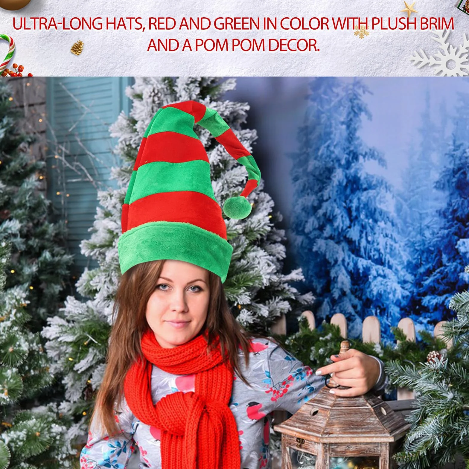 Sombrero Largo Navideño Creativo de Tela y Hierro Verde para Fiestas y Accesorio para Fotos Forma Moldeable y Diseño Divertido
