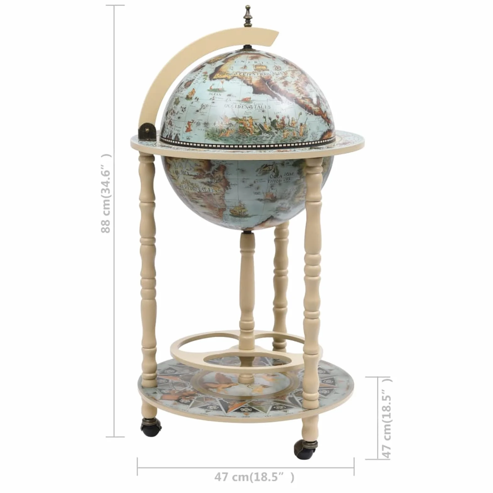 Homgoday Globe Bar 887 - Soporte para vino (madera de eucalipto), color azul