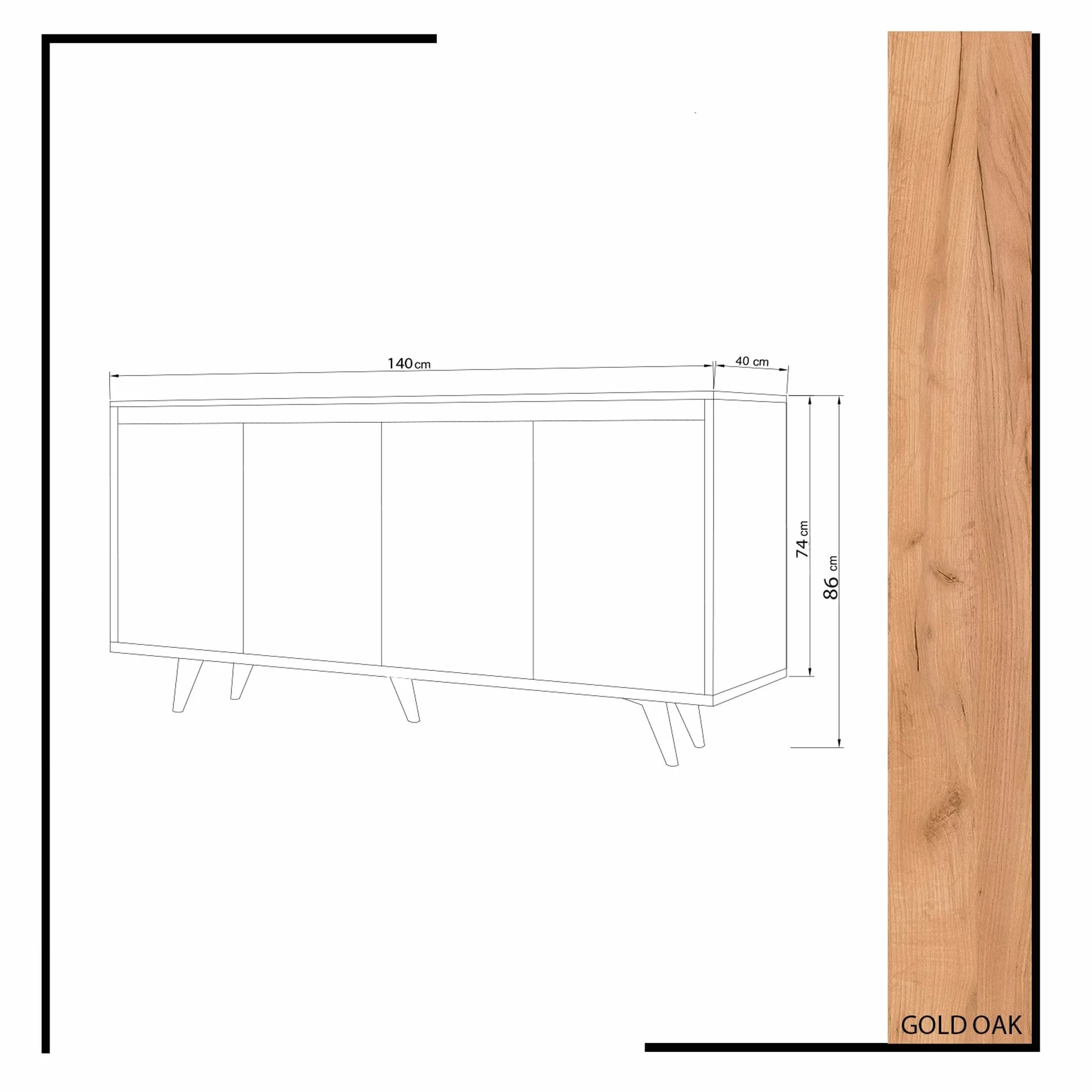 Mueble de roble blanco con 100% tablero aglomerado rechapado en melamina.