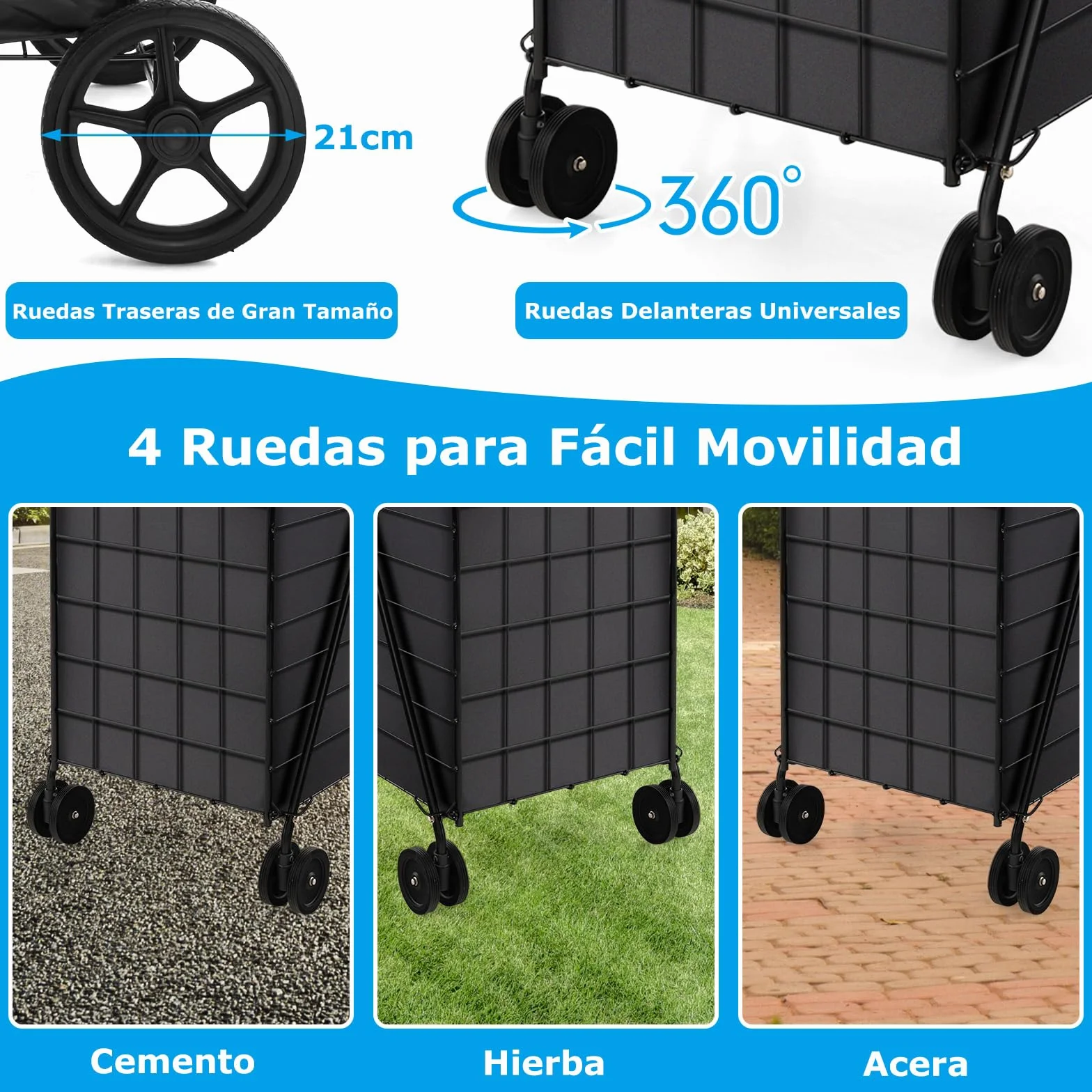 COSTWAYCarro Plegable con 2 Cestas, Compra 4 Cuedas, Forro Oxford Impermeable, 120 L, Metal, Asa Antideslizante, Soporta hasta 40 kg para Supermercado