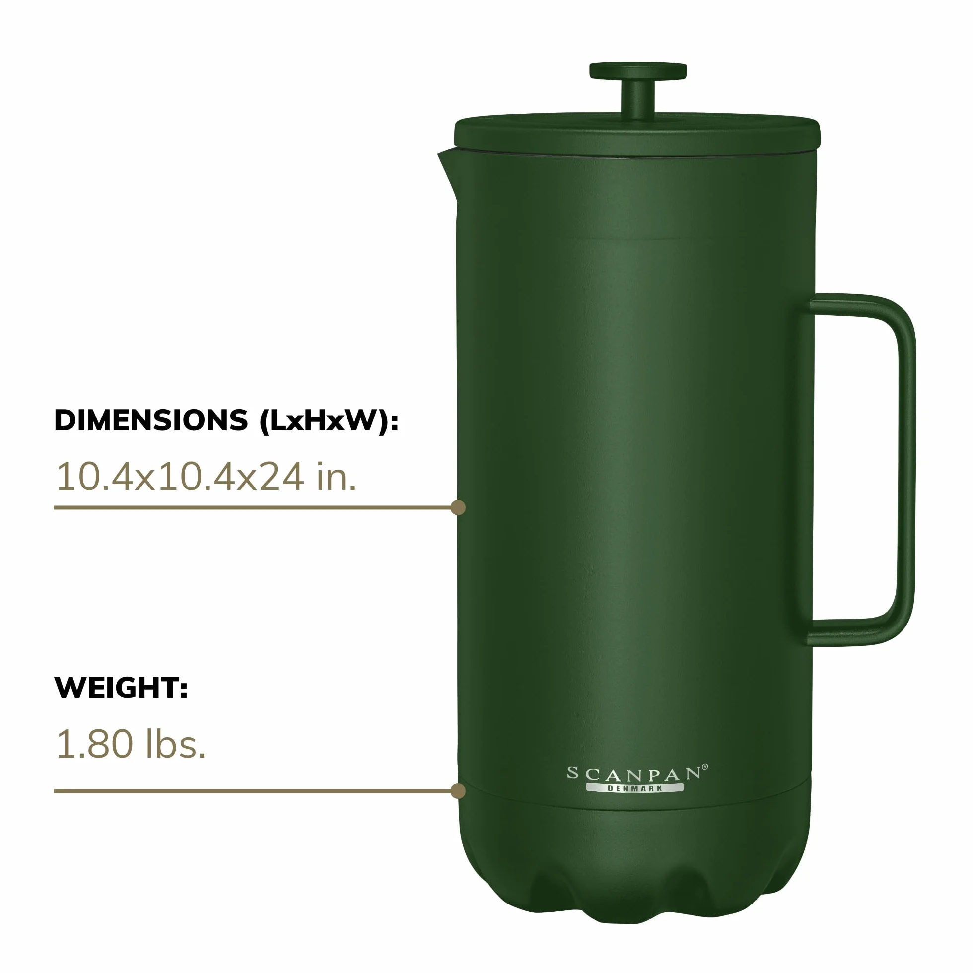 Scanpan TO GO - Cafetera de prensa francesa de 1,0 L (verde bosque) + 4 tazas de vacío de 250 ml (verde bosque) - Acero inoxidable 18/8 de grado alimenticio - Revestimiento antiarañazos - Apto para