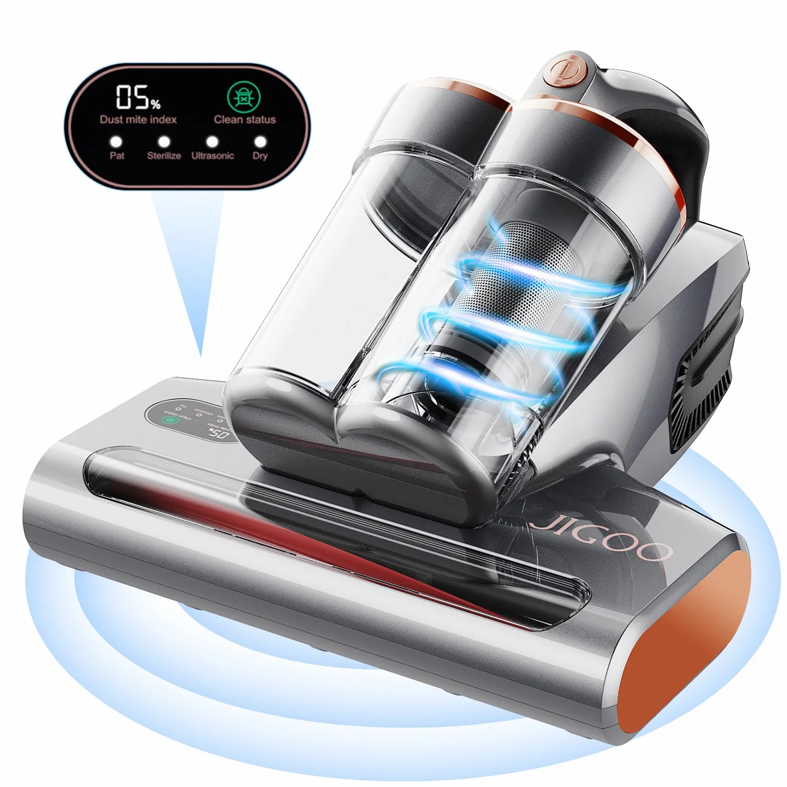 JIGOO S300 Pro Aspirador de Ácaros con Sensor de Ácaros y Pantalla Digital, 500W Aspiradora antiácaros con Luz UV, 13KPa de succión, para Alergias, Elimina alérgenos en colchones, Camas y sofás