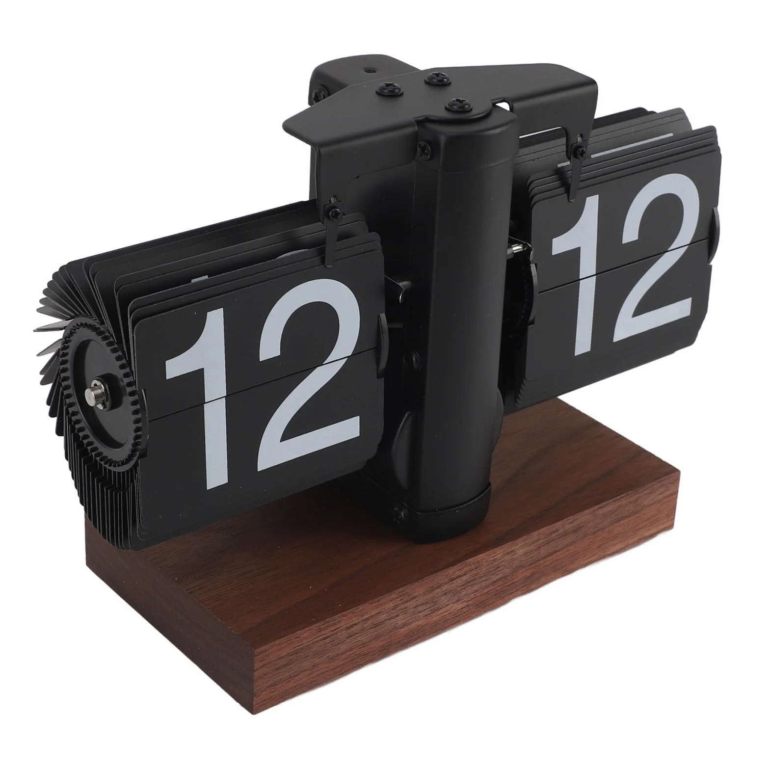 HERCHR Reloj Digital Abatible Vintage, Reloj de Escritorio Retro con Base de Madera, Reloj Despertador de 24H con Engranajes Internos