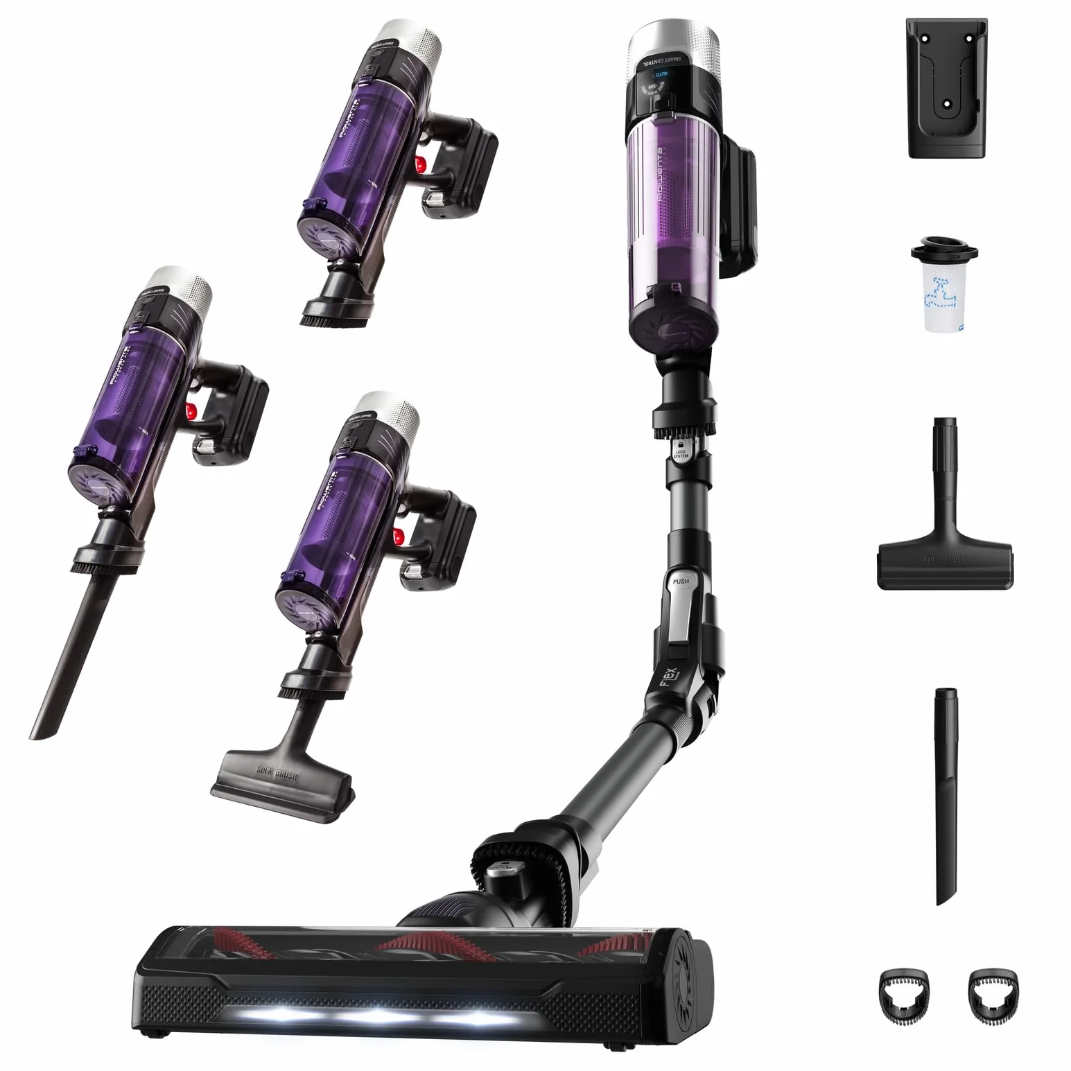 Rowenta Xforce Flex 9.60 Allergy – Aspirador Escoba sin Cable, 200 W, Tubo Flex, Pantalla Smart Control, Todo Tipo de Suelos, Sistema visión Power Led, gatillo Boost, filtra hasta el 99,9%