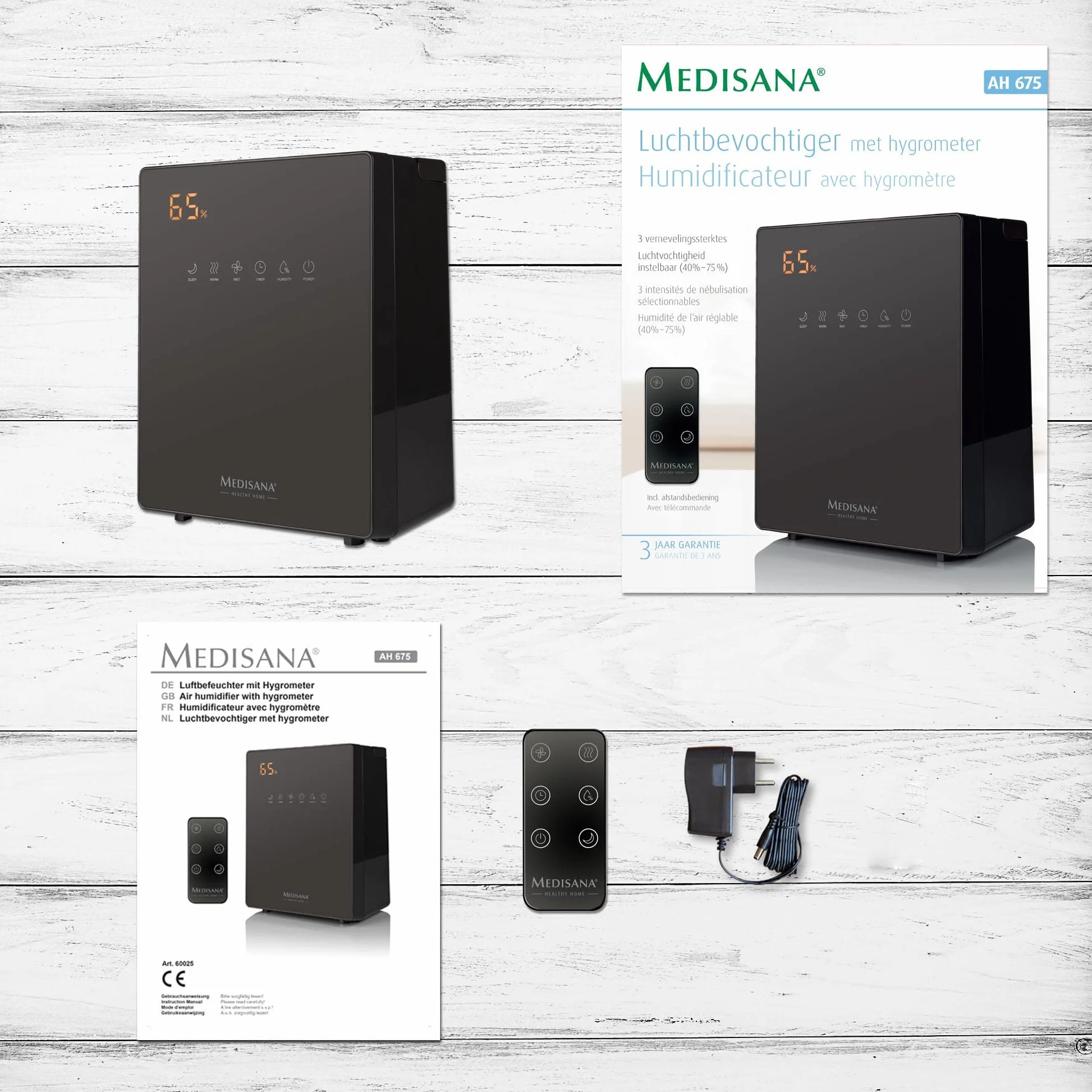 medisana AH 675 Humidificador con higrómetro, Función de temporizador, Función de precalentamiento, 3 intensidades de nebulización, El salón y el dormitorio de los niños, Capacidad de 5,2 litros