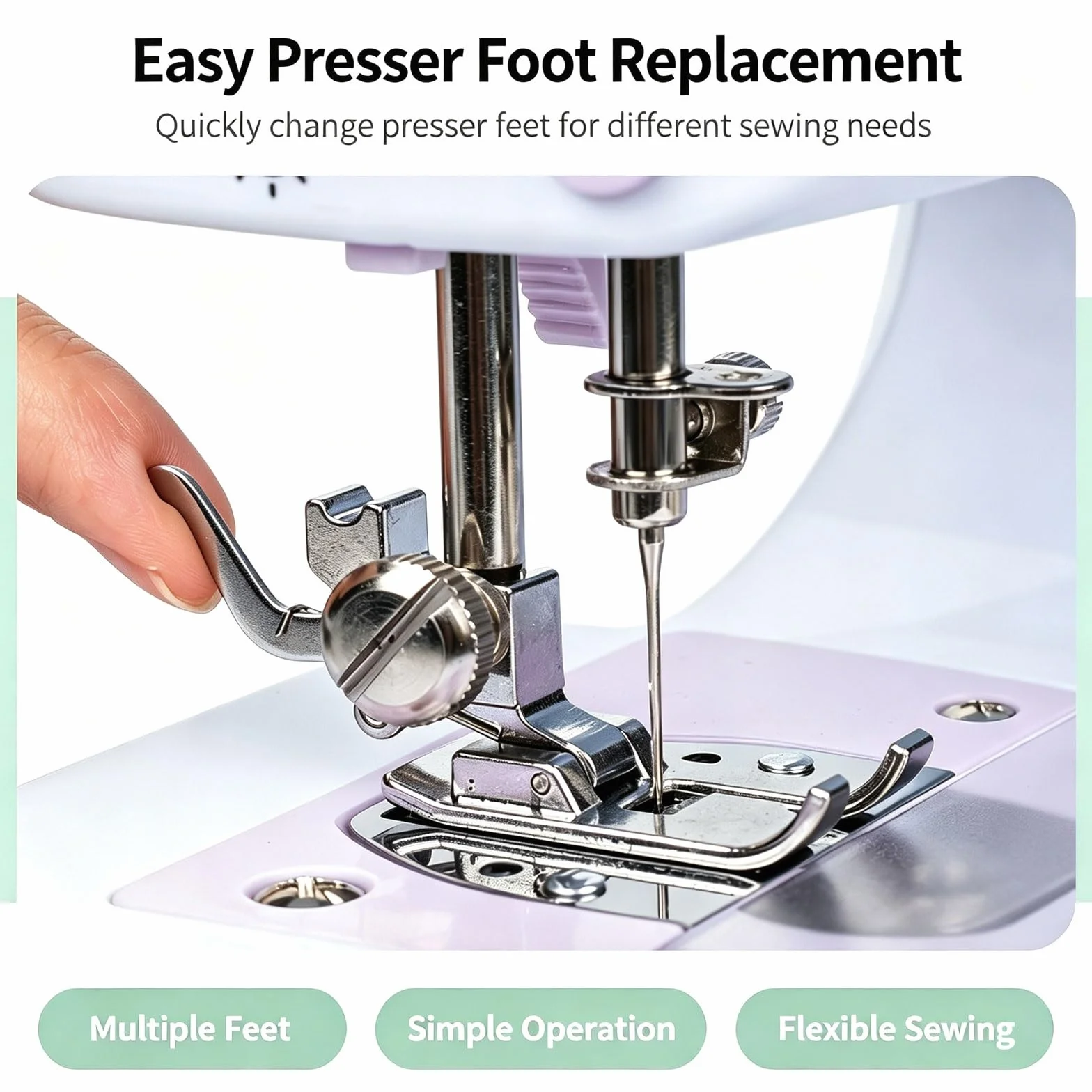 Máquina de Coser compacta for Principiantes con 12 Puntadas incorporadas, luz LED | Máquina de coser eléctrica doméstica, brazo libre, prensatelas de cambio rápido, pedal y kit de costura