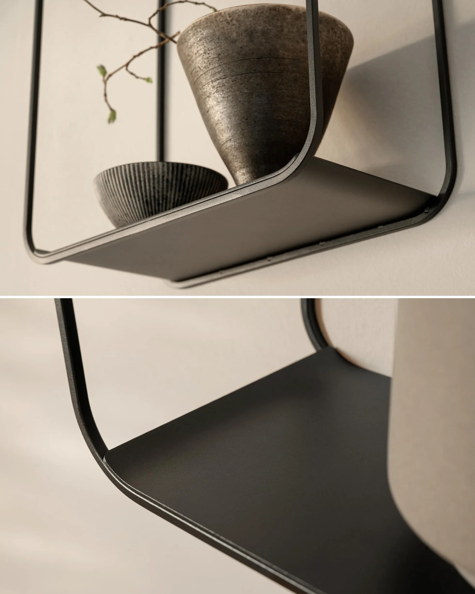 Kazai. Set Estantería de Pared 'Noora' | 3 Baldas Flotantes de Metal con Diseño Moderno | Decoración y Almacenaje para Salón, Pasillo, Cocina o Dormitorio | Negro