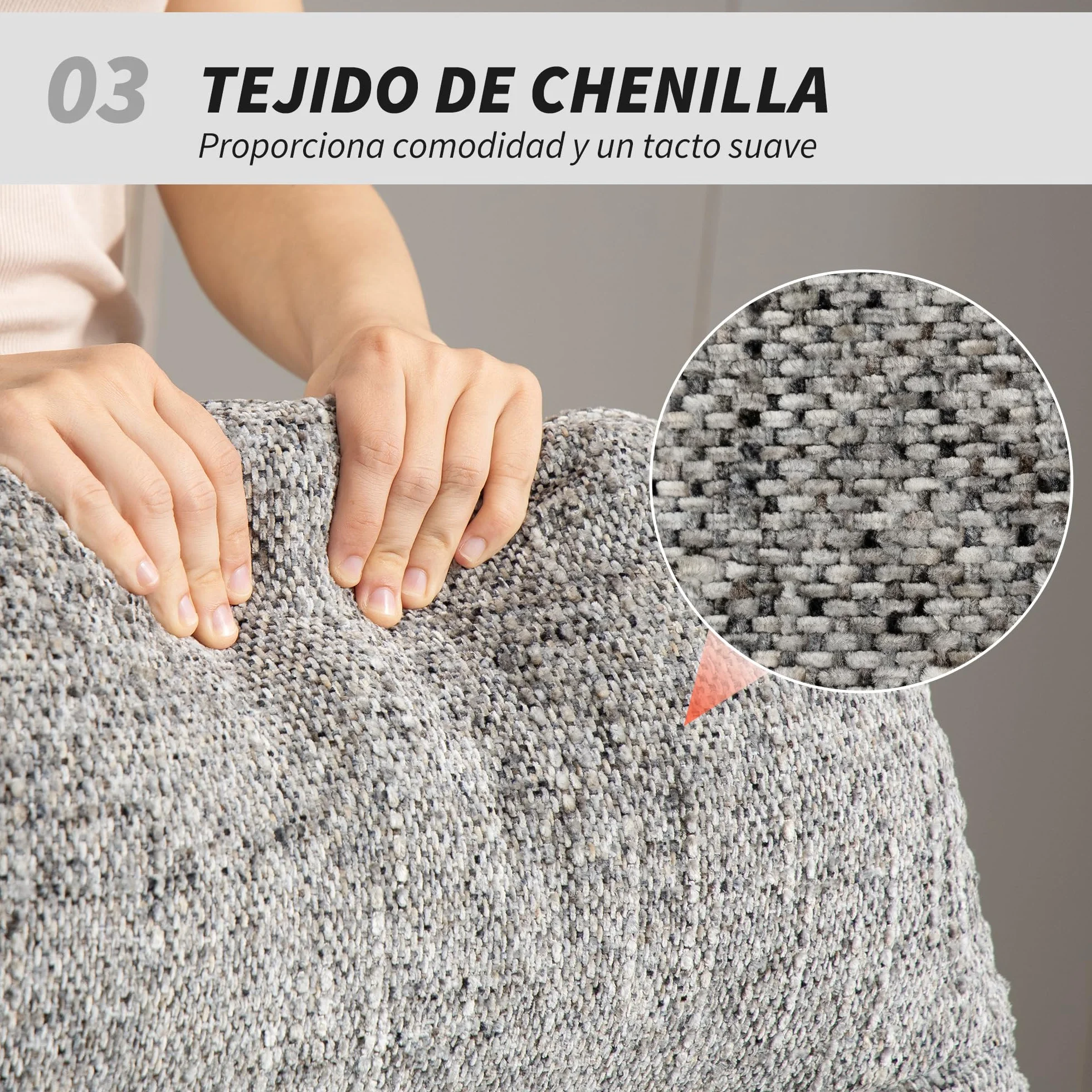 HOMCOM Sillón Giratorio Moderno, Butaca de Salón con Base Cruz, Tapizado en Chenilla y Cuero PU, Asiento Ancho Doble, Patas de Acero y Reposabrazos, Sillón Relax para Sala de Estar, Dormitorio, Gris