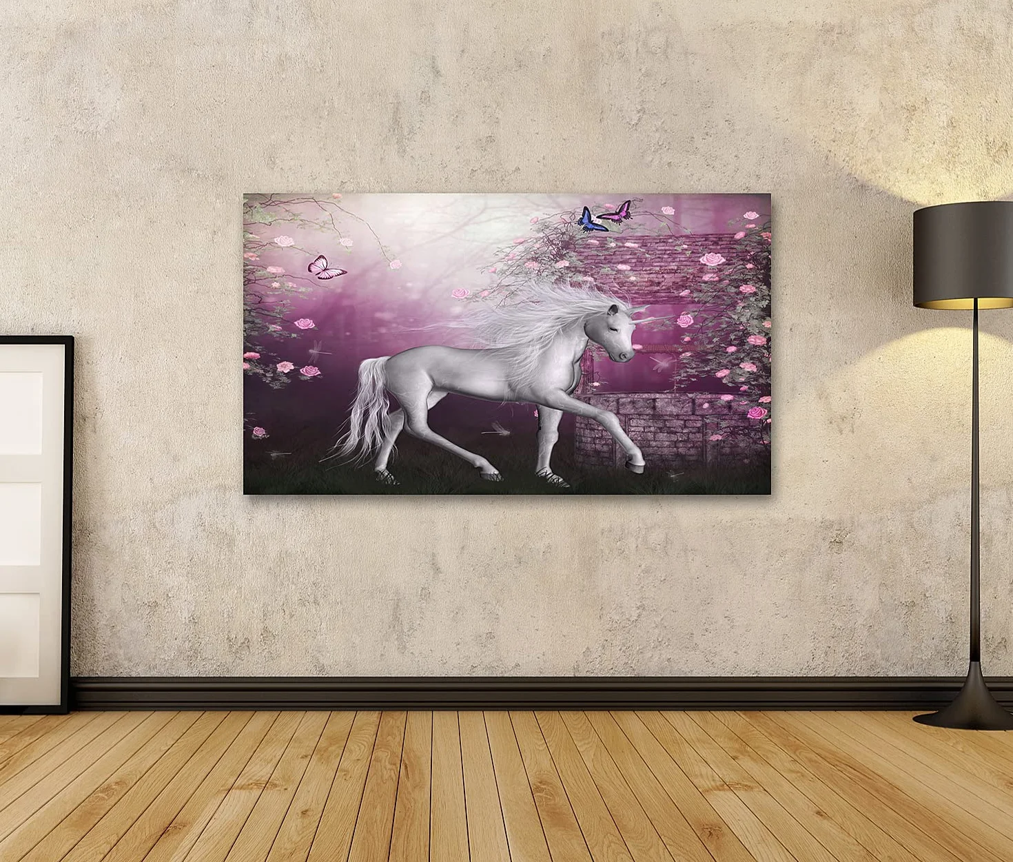 Primer cuadro sobre lienzo unicornio fantasía habitación infantil póster, lienzo mural