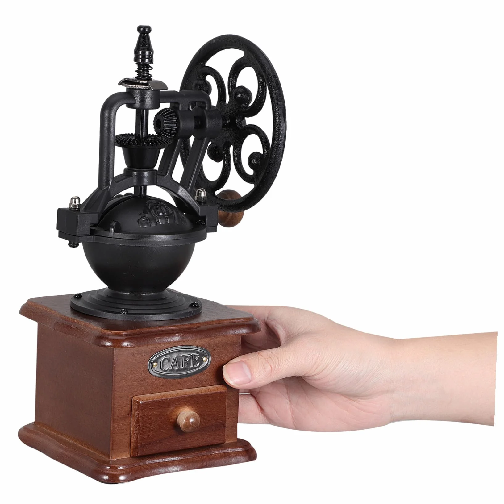 Molinillo de Café Manual Base de Madera y Muelas de Cerámica, Portátil y Silencioso para Camping y Viaje de Negocios