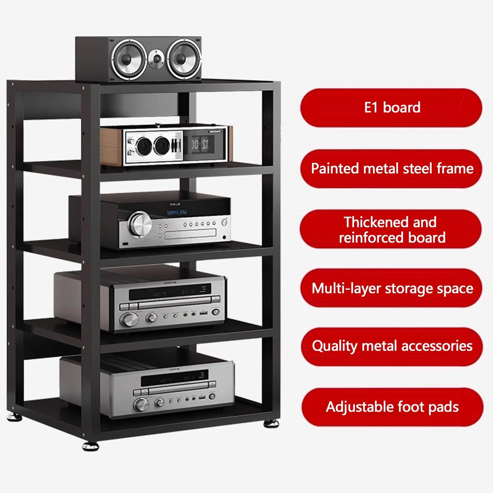 Dormitorio DVD Parlantes estantes, moderno Estante Almacenamiento Componentes Estéreo, Gabinete Almacenamiento Medios, multicapa Estantes Audio Video, sala de estar almacenamiento medios gabinete.