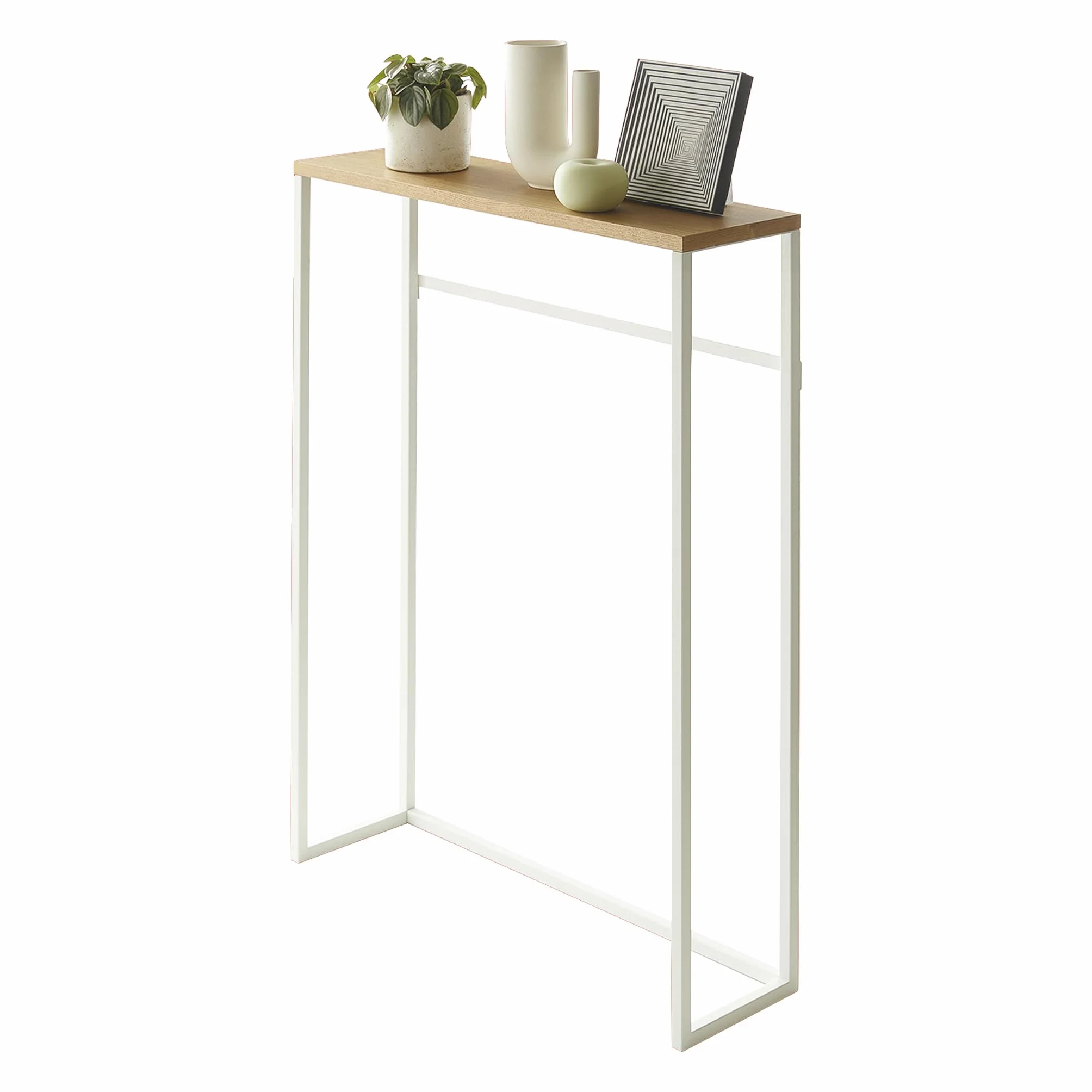 YAMAZAKI 5164 Tower Console Table, White, Steel/Wood, 60 x 18.5 x 80.5 cm