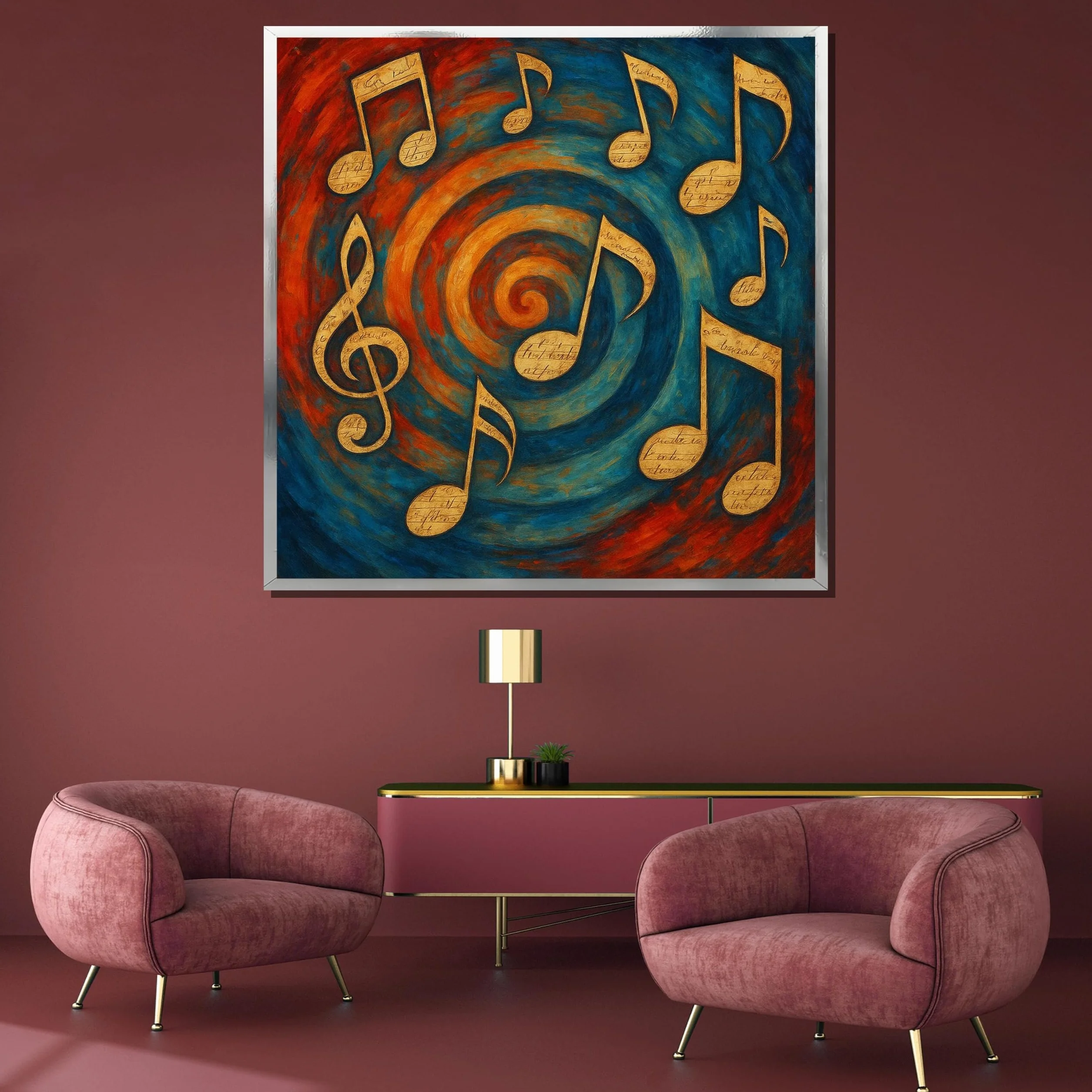 YUSUZHU Cuadro de notas musicales en lienzo – Listo para colgar. Arte de pared para sala de música – Para músicos, decoración del hogar. Cuadro listo para colgar (40x40cm/Marco interior).