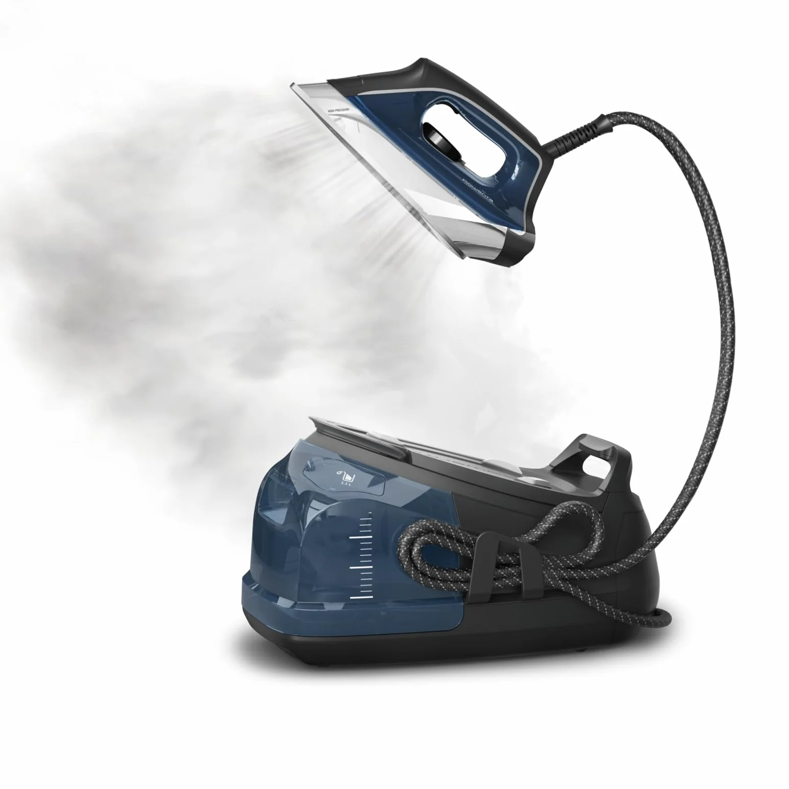 Rowenta, Plancha, base de acero inoxidable profesional para ropa, tanque extraíble de 1,1 L, calentamiento rápido, 1800 vatios, plancha azul para ropa, DG8624
