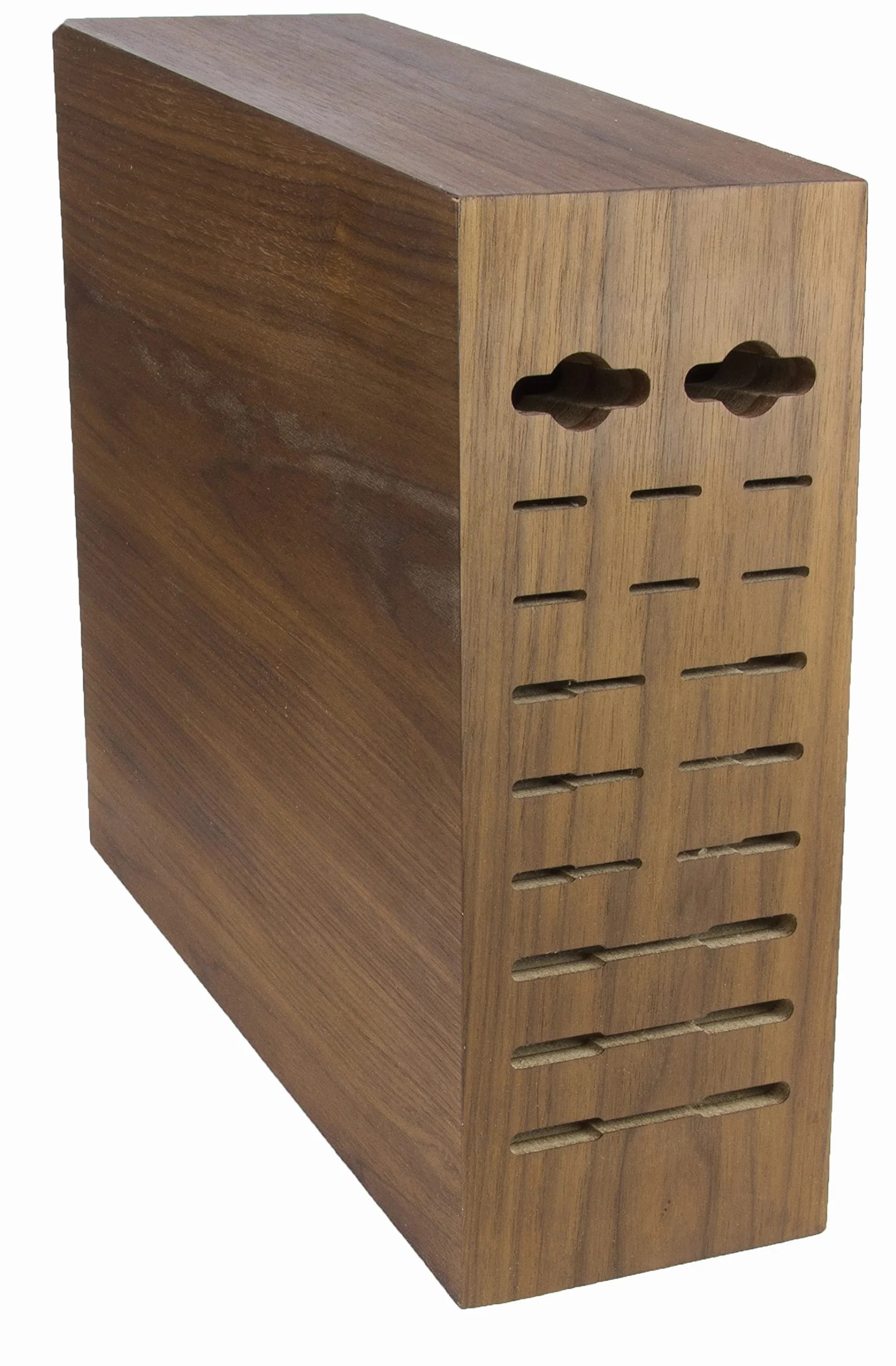 Bloque de cuchillos con 17 orificios, madera de nogal natural, vacío.
