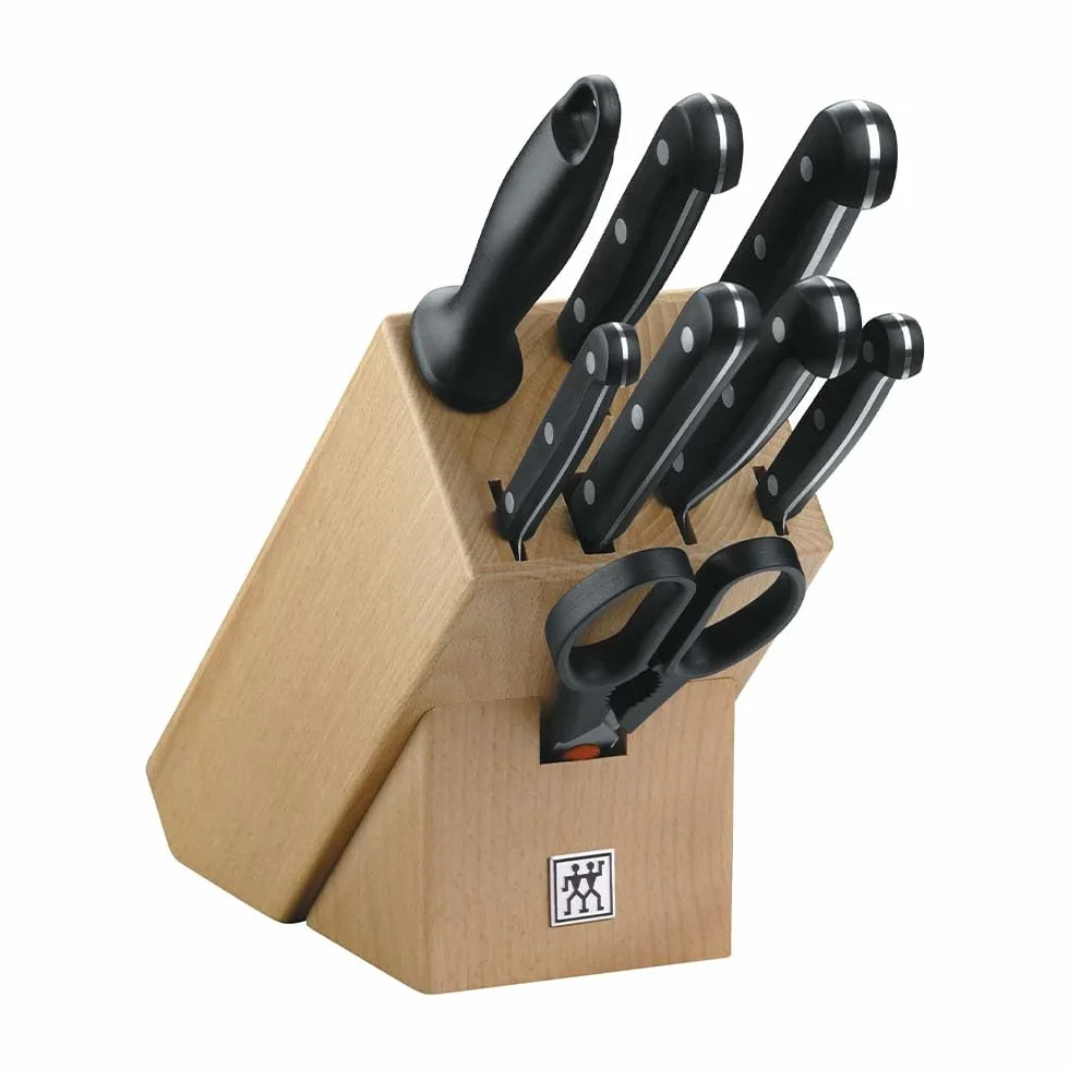 ZWILLING Bloque de cuchillos, 9 piezas, Bloque de madera, Cuchillos y tijeras de acero inoxidable especial/mango de plástico, Twin Gourmet