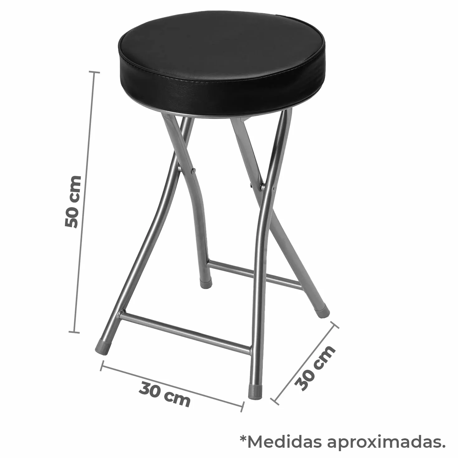 TIENDA EURASIA - Taburete Plegable, Taburete con Asiento Acolchado, Taburete Plegable Cocina, Dormitorio, Baño, Tocador, Taburete Plegable de Facil Almacenaje ø30 x 50 cm / 30 x 7 x 70 cm (Black)