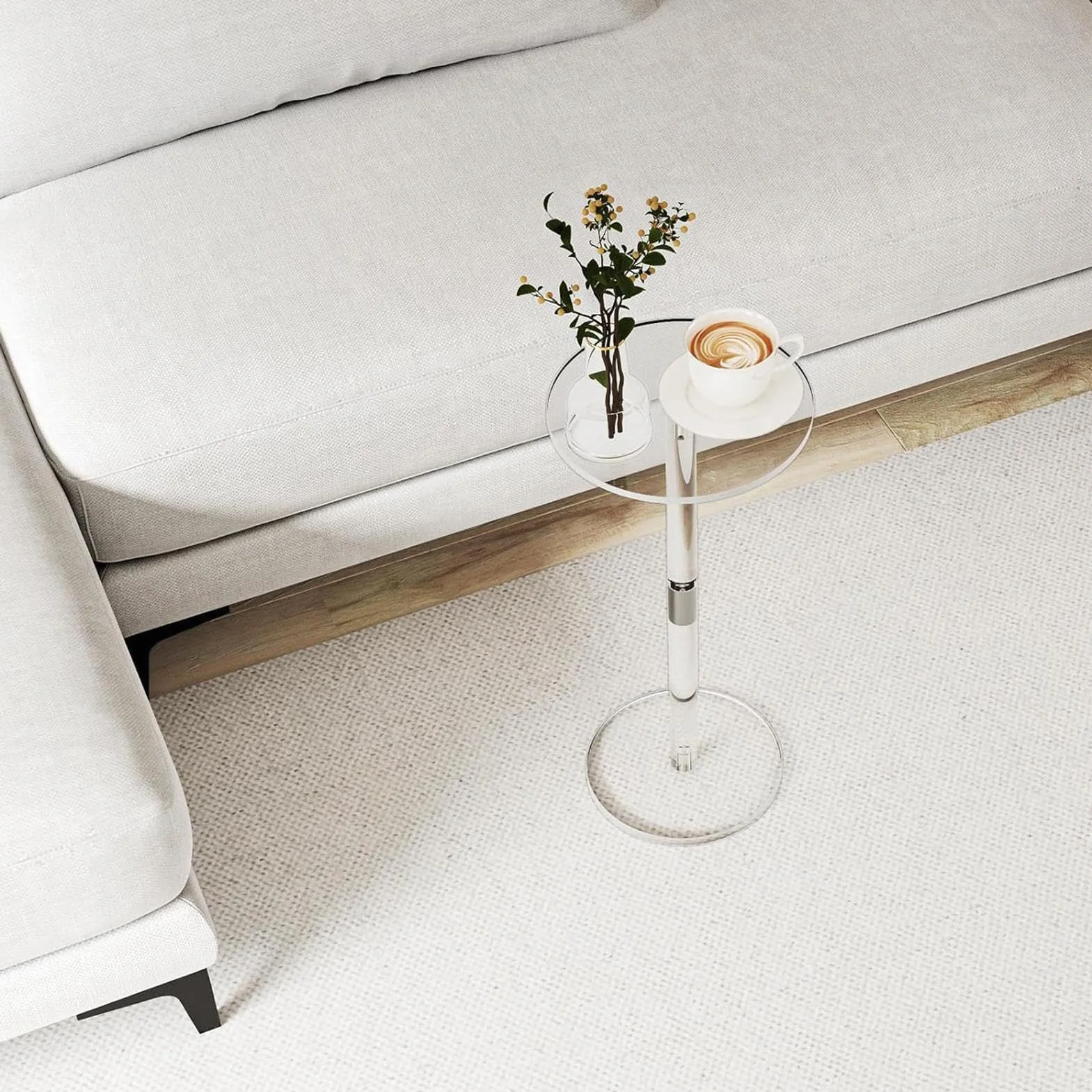 Mesa auxiliar para bebidas, mesa alta para bebidas de acrílico | mesa transparente para bebidas, aperitivos, teléfonos y café, mesa auxiliar moderna de acrílico