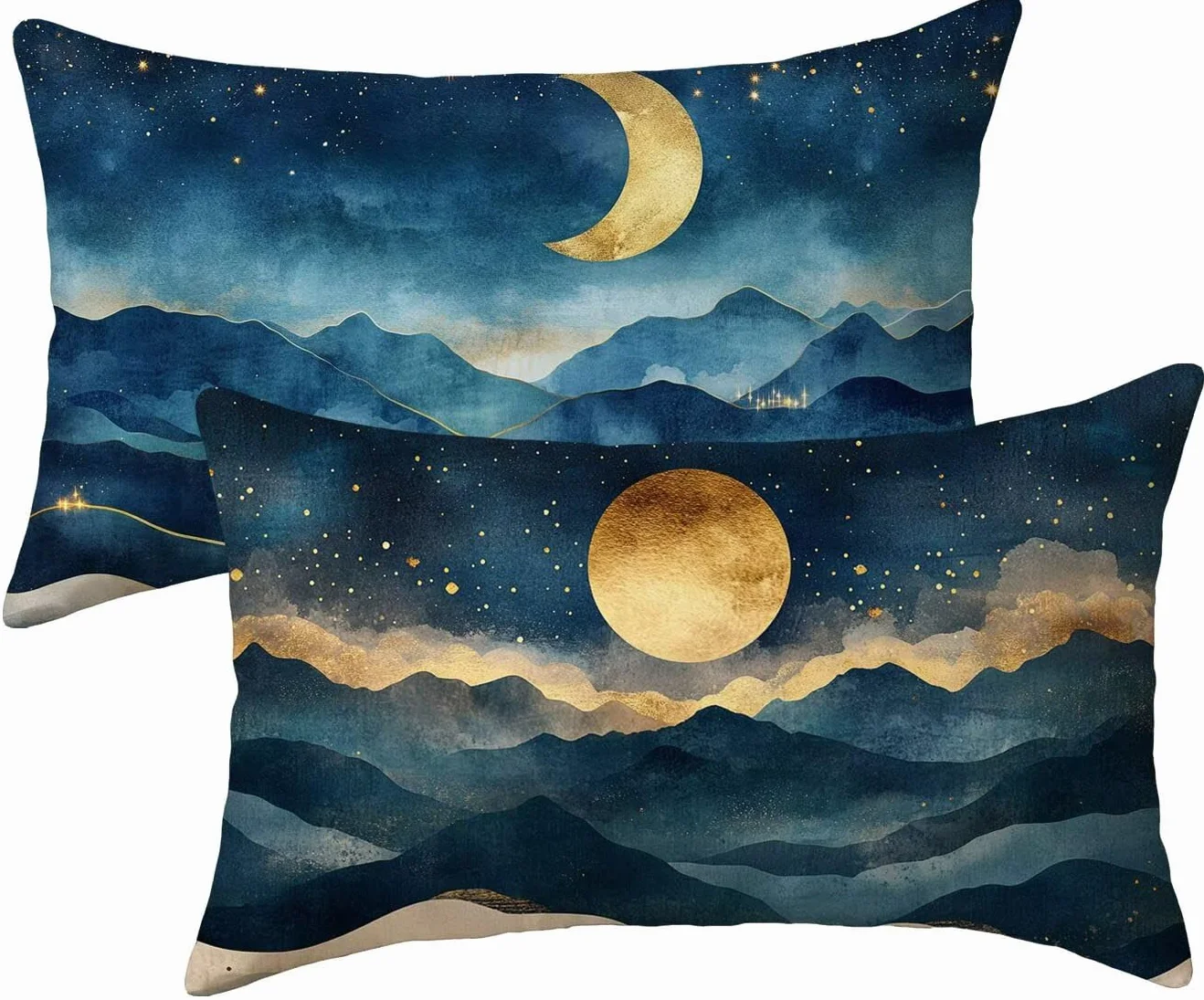 Cojines Sofa Luna, Funda Cojin 60x120 Terciopelo Juego de 2 Cojines Exterior Impermeable, Azul Marino Funda Almohada, Fundas Cojin para Decorativos Salon Dormitorio Sofá Balcones Jardin k-910