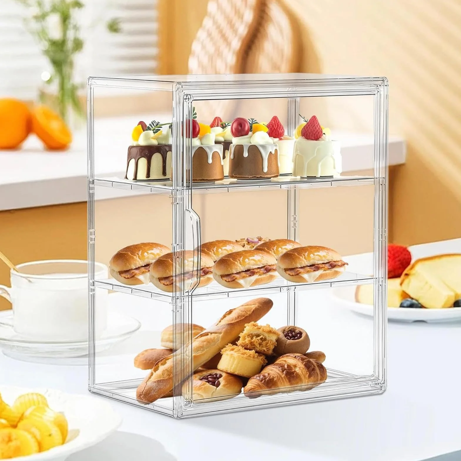 Expositor De Panadería Expositor Ajustable Transparente De Acrílico | Contenedor De Pan Para Encimera De Cocina para encimera, esquina, despensa, sándwich, tostada, hogaza, masa, bollo,