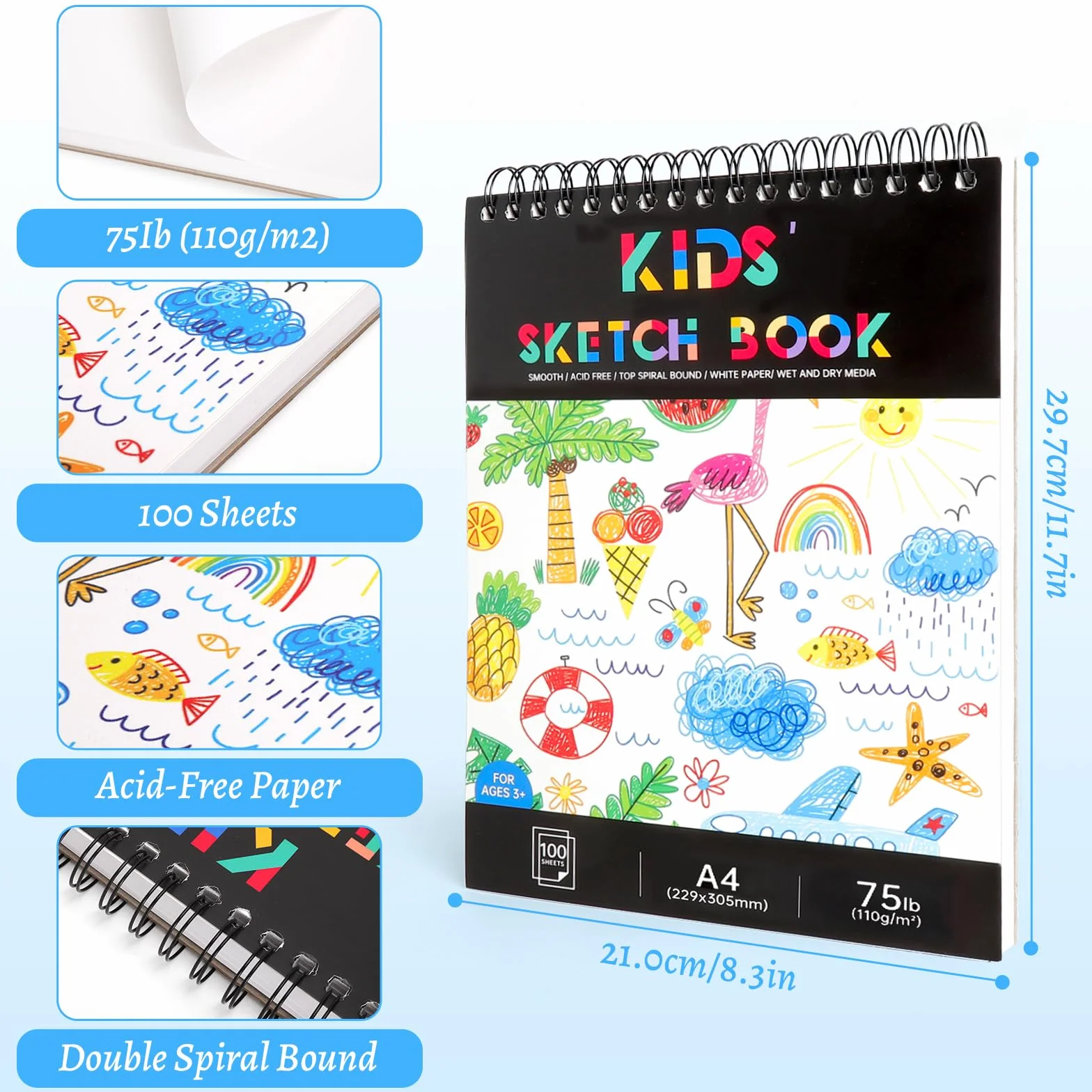 Cuaderno de Dibujo A4 100 Hojas, Bloc de Bocetos Tapa Dura, Papel 110 g/m², 200 Páginas, Sketchbook para Artistas