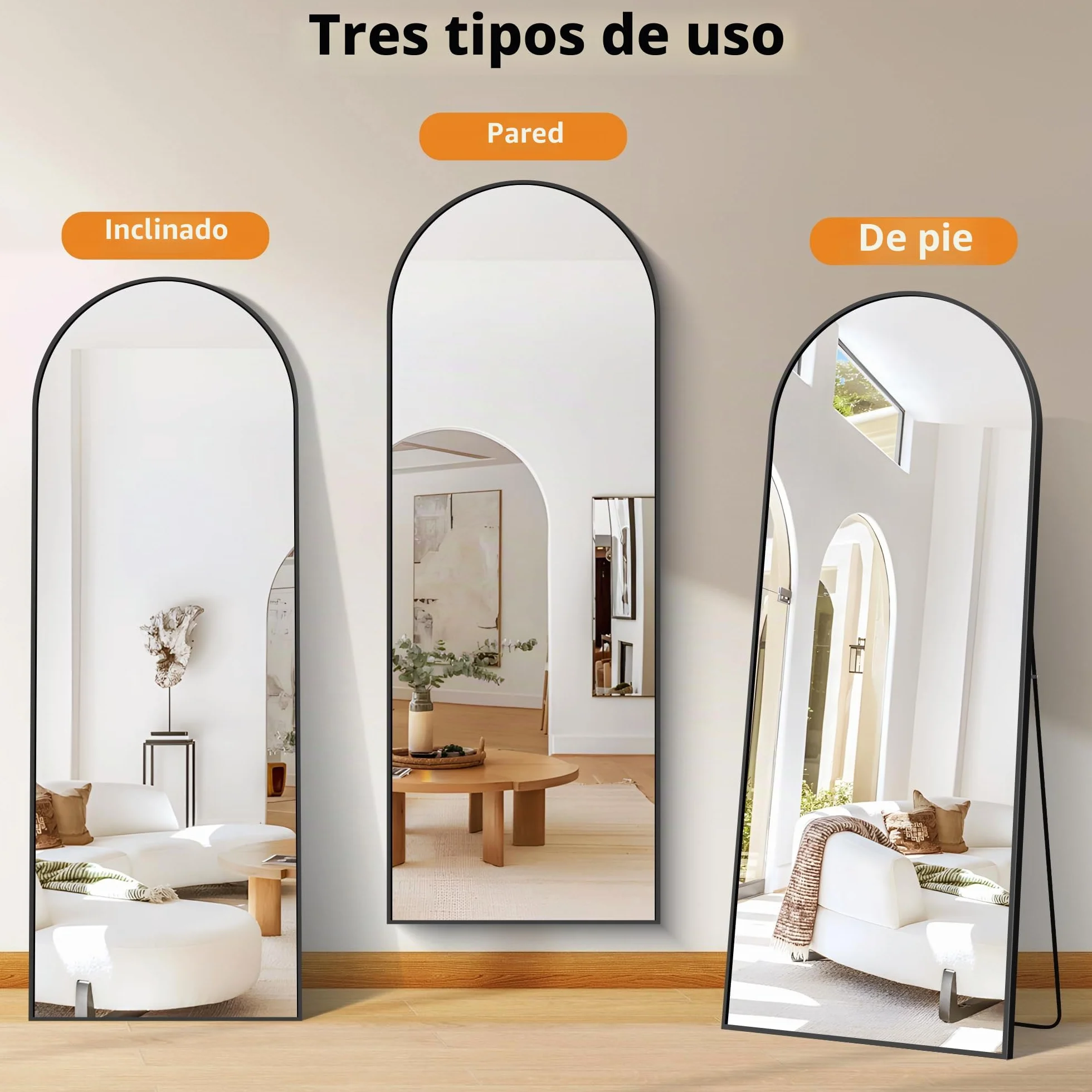 WOLIBEER Espejo Grande de Cuerpo Entero 192 x 85 cm Con Marco de Aluminio Negro - Para Pared o Pie - Ideal Para Dormitorio, Entrada, Pasillo y Decoración