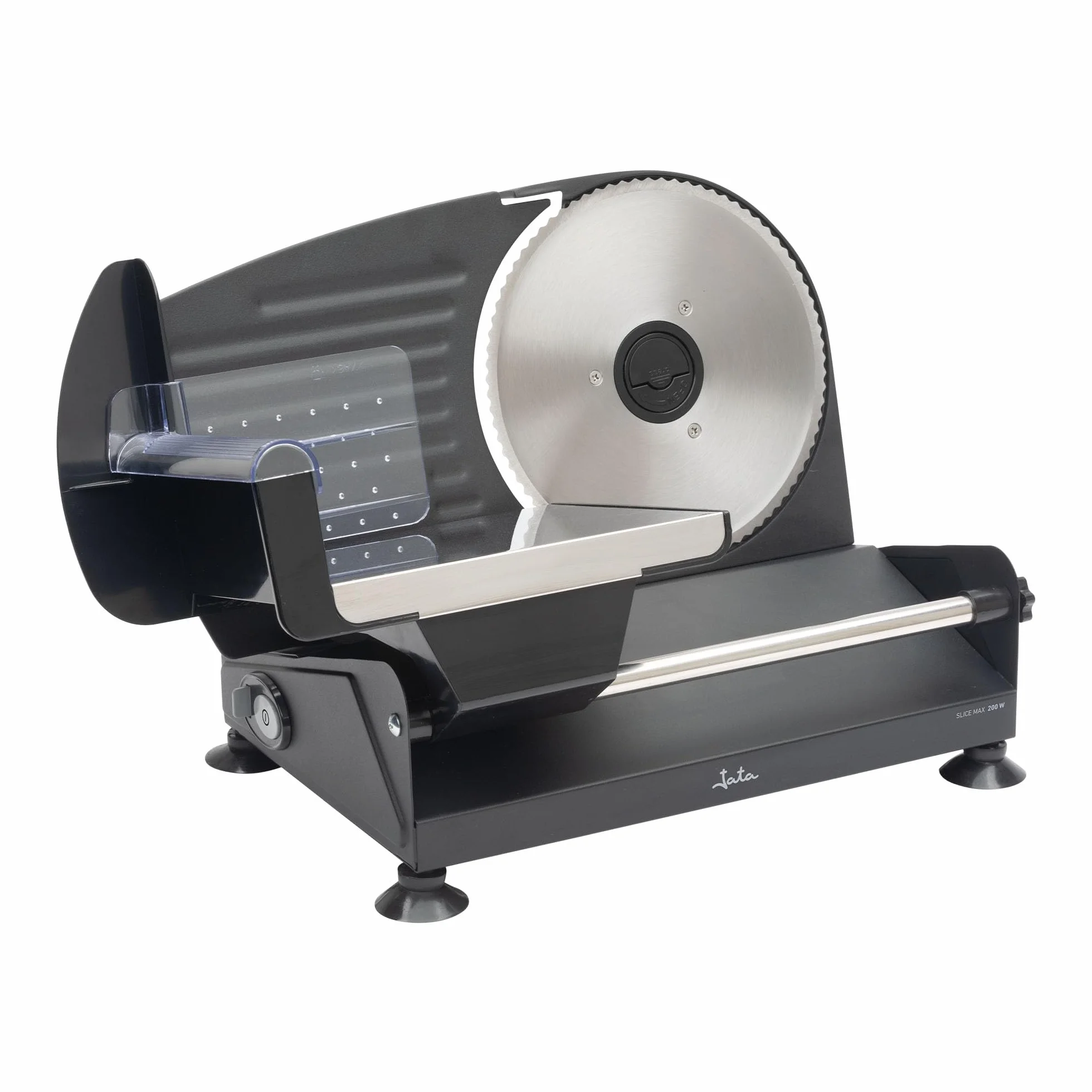 Jata JECF1200 - Cortafiambres Eléctrico 200 W con Disco de Acero Inoxidable 19 cm, Regulador de Corte 0-15 mm, Cortadora de Embutidos, Carne, Queso y Verduras, Base Antideslizante