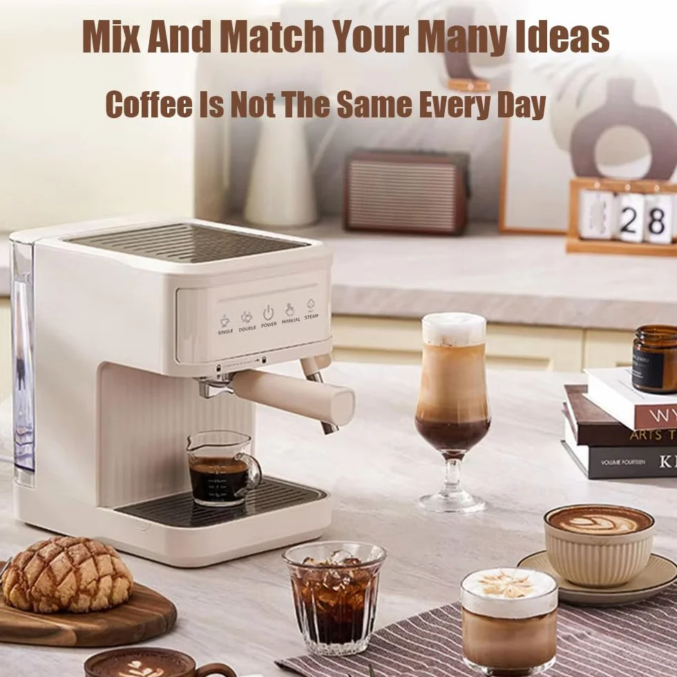Cafetera Espresso De 20 Bares, Cafetera SemiautomáTica con Vaporizador De Leche, Pantalla TáCtil, Tanque De Agua De 60 Oz, Cafetera para El Hogar, MáQuina De Café con Leche MilkyWhite