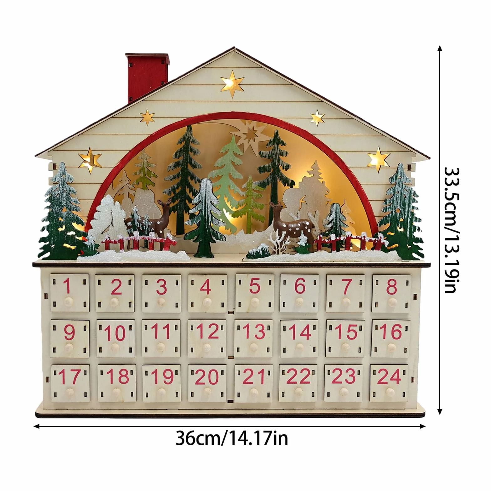 Calendario de Adviento de madera hecho a mano con luces LED, cuenta regresiva navideña con pilas Decoración navideña Calendario de Adviento LED navideño de madera