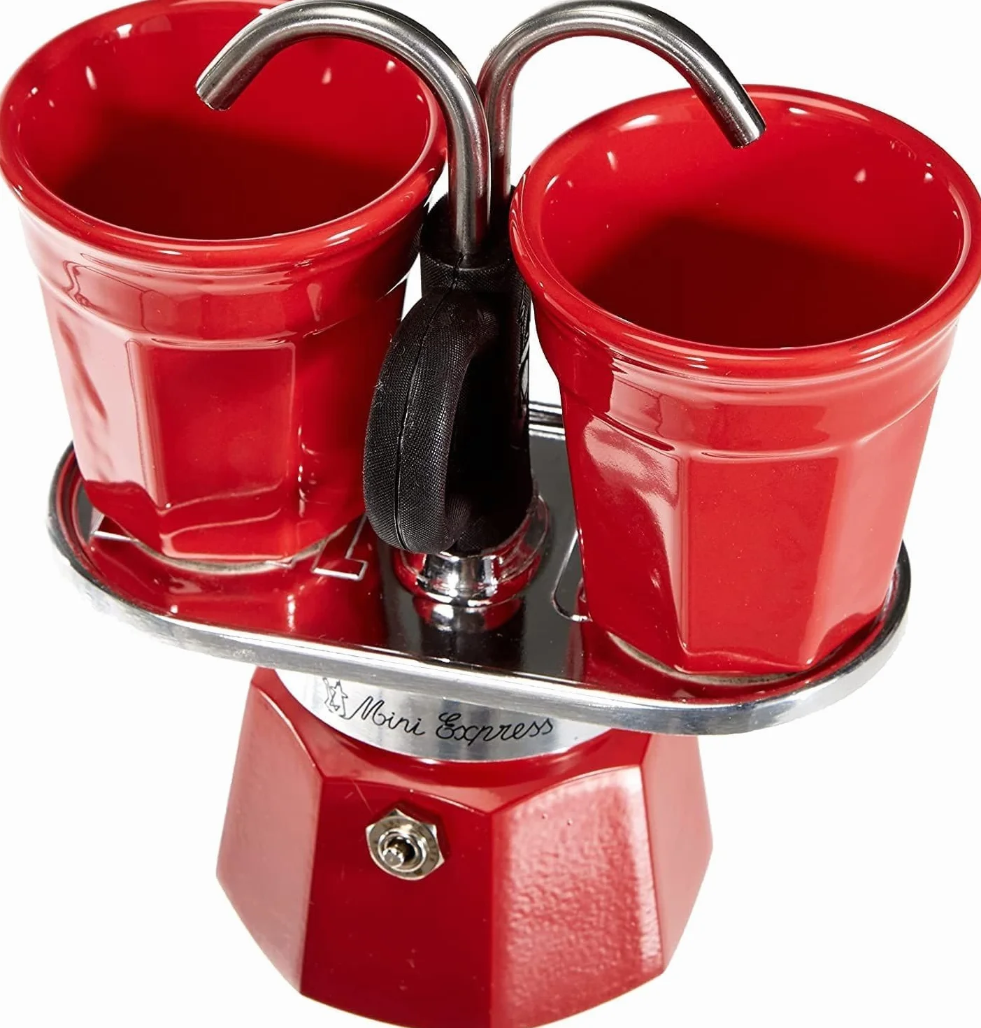 Bialetti - Mini Express Kandisky: Set con Cafetera 2 Tazas (90 Ml) + 2 Tazas, Rojo, Aluminio