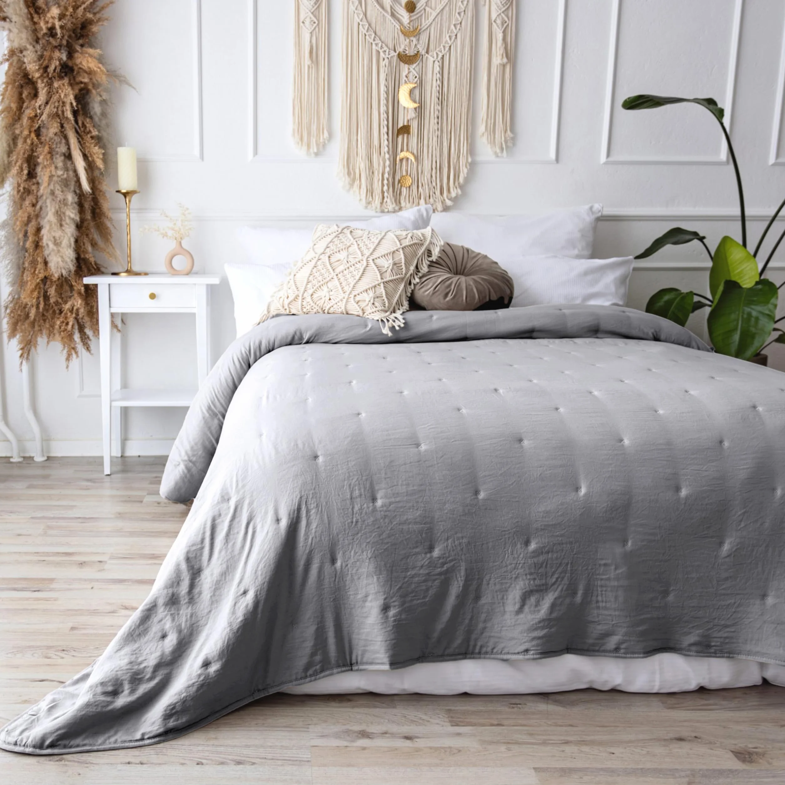 Colcha para cama, 220 x 240 cm, manta para sofá, manta para sofá, manta de día XXL, colcha acolchada (gris)