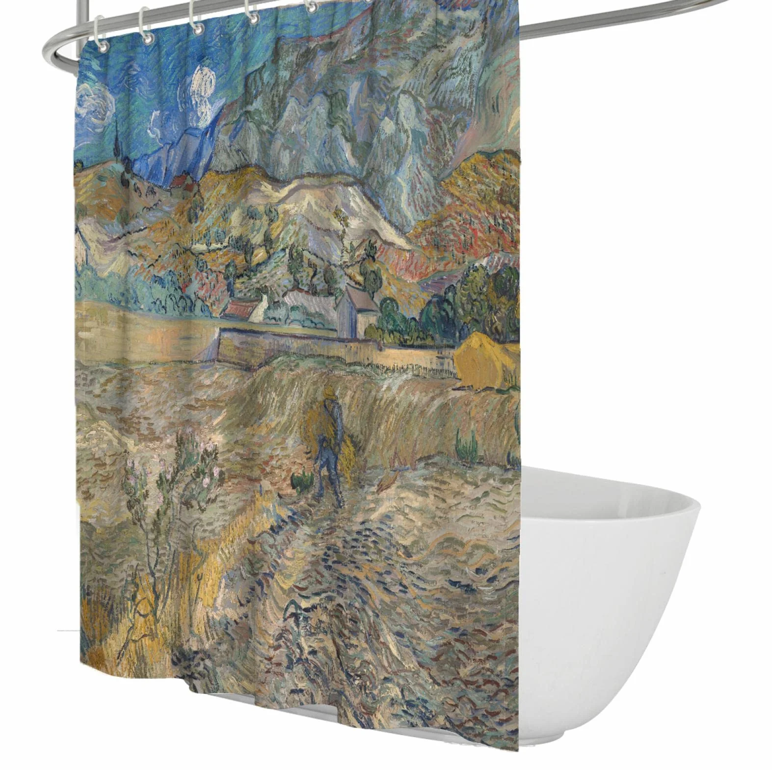 Cortinas de Ducha de Pintura impresionista Artista Juegos de Cortinas de Ducha de baño con 12 Ganchos Cortina de Ducha Impermeable para Habitaciones húmedas W190xL220cm