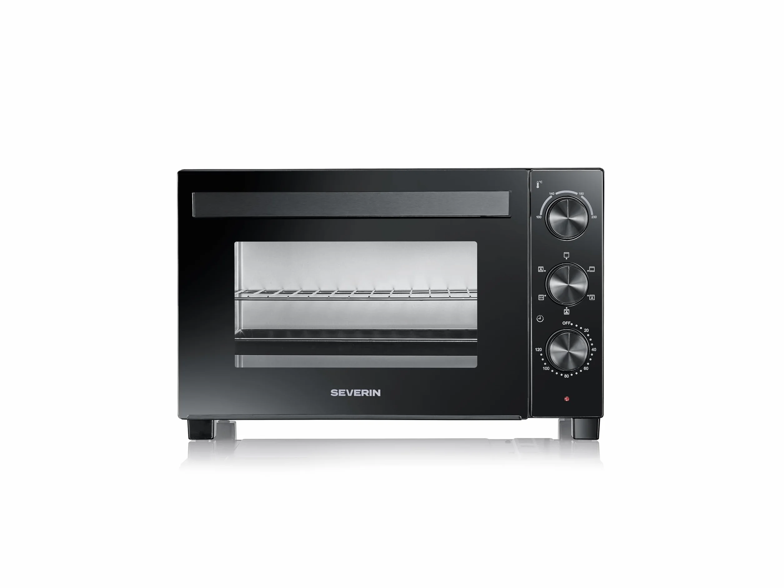 Severin Horno tostador con convección, con asador para carne, horno de convección versátil, capacidad de 30 litros, horno de sobremesa, 100-230 °C, temporizador de 120 minutos, 1600 W, negro, TO 9020