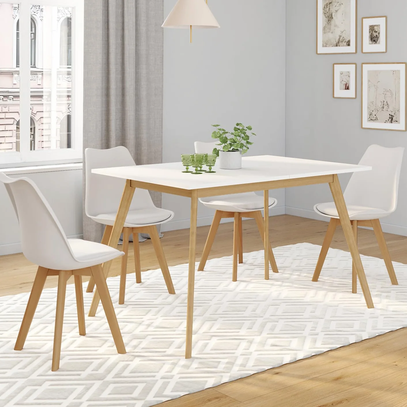 IDMarket – Mesa escandinava Extensible Rectangular Inga 4-8 Personas, 110-150 cm, Color Blanco